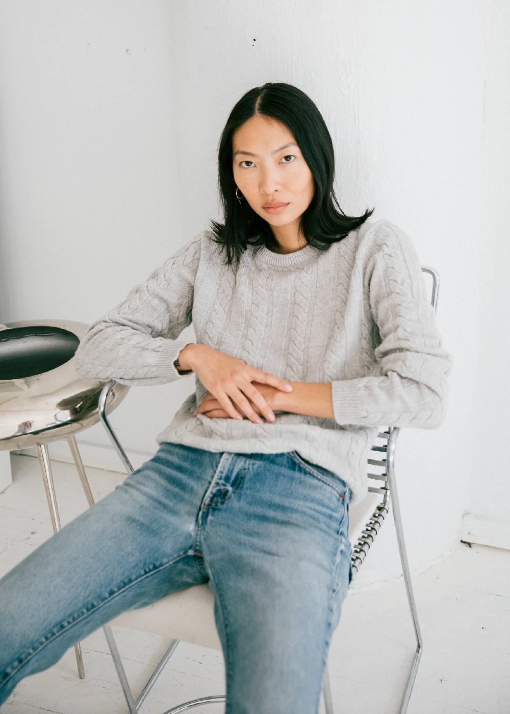 Estella Daria Cable Knit Pullover In Ice Grey