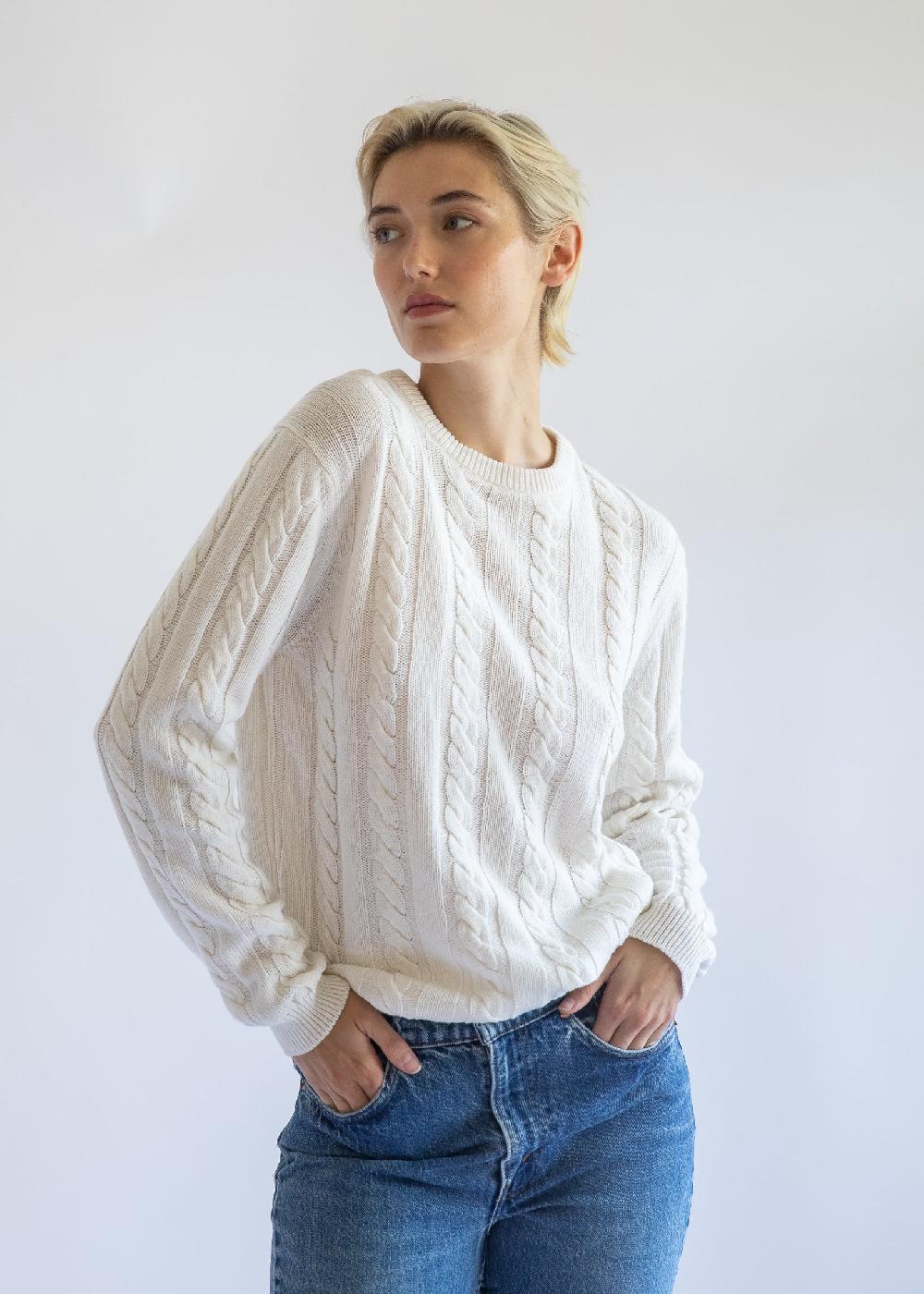 estella Daria Cable Knit Pullover in Winter White