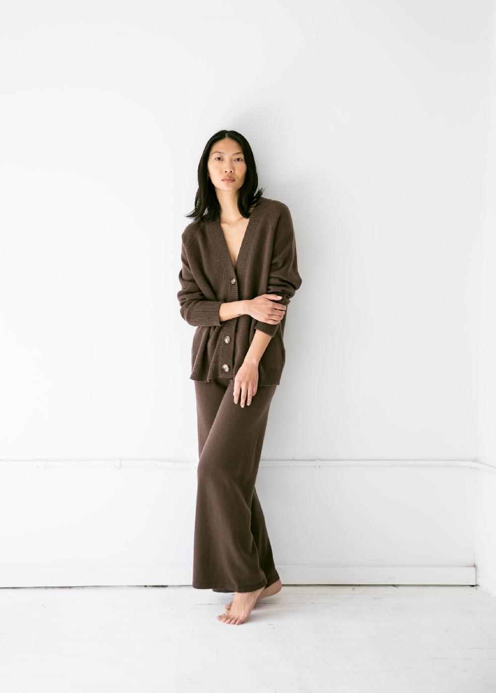 Estella Helena Cardigan In Coffee Brown Cashmere