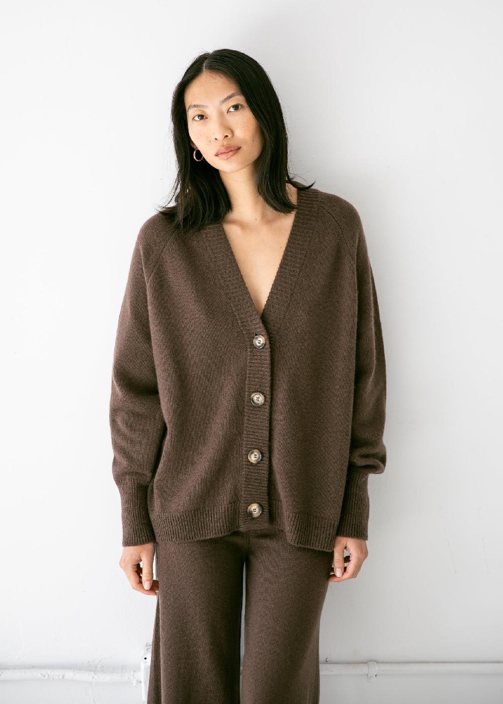 estella Helena Cardigan in Coffee Brown Cashmere