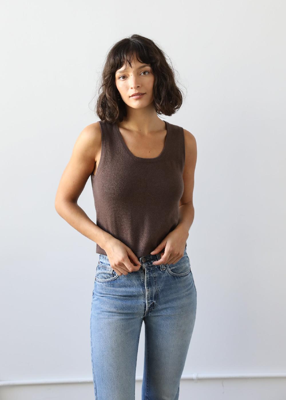 Estella Helena Tank In Coffee Brown Cashmere