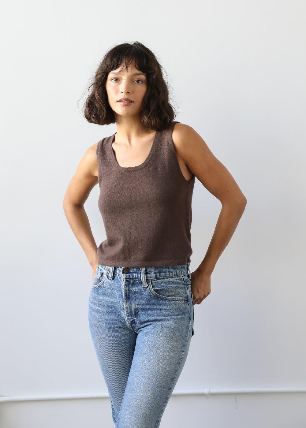 estella Helena Tank in Coffee Brown Cashmere