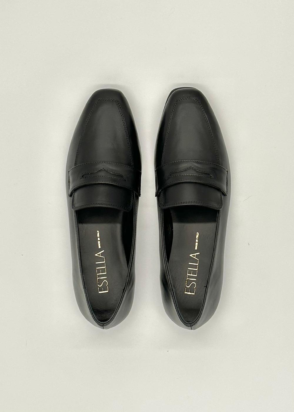 estella Kate Penny Loafer in Black Leather