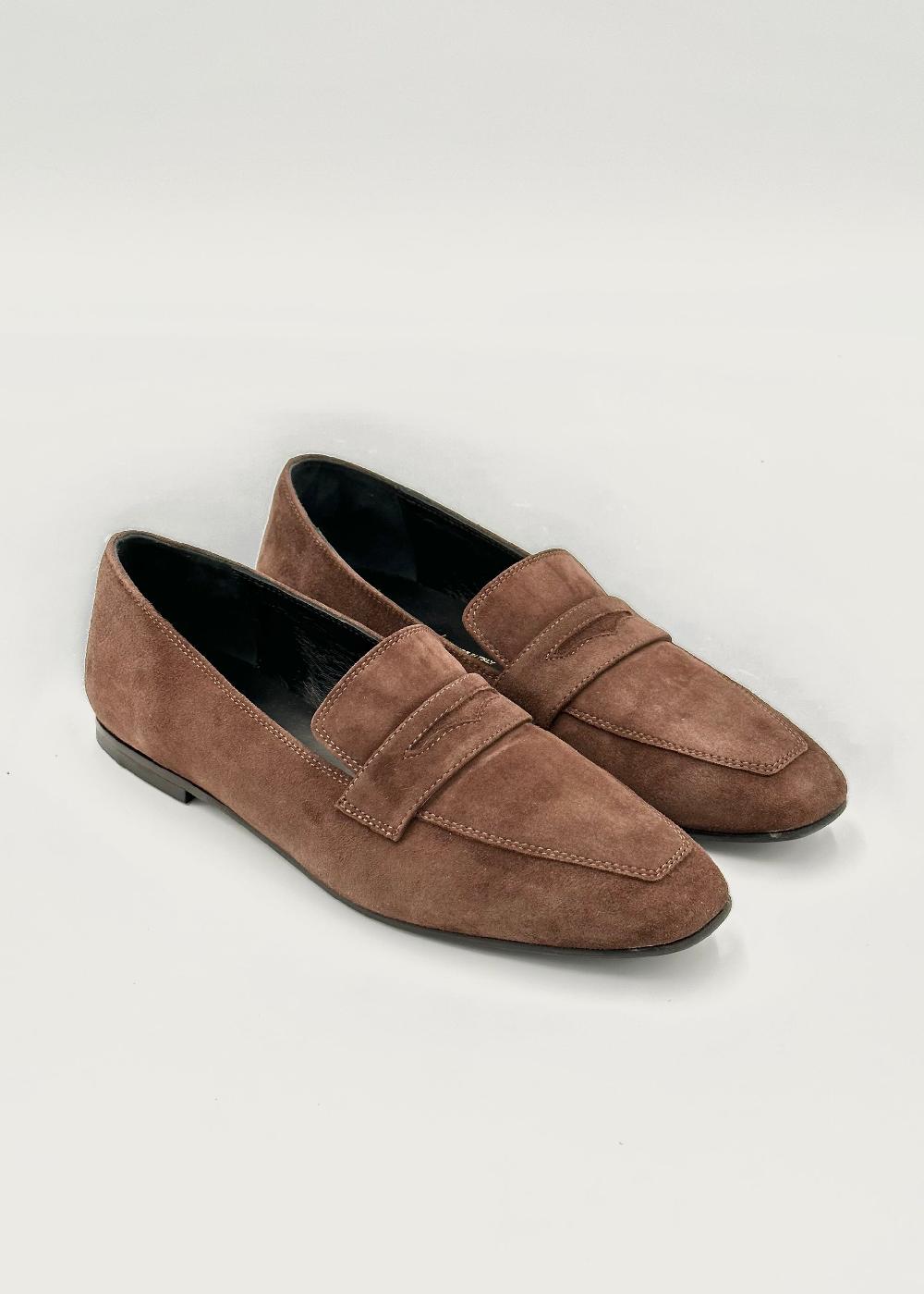Estella Kate Penny Loafer In Mocha Brown Suede