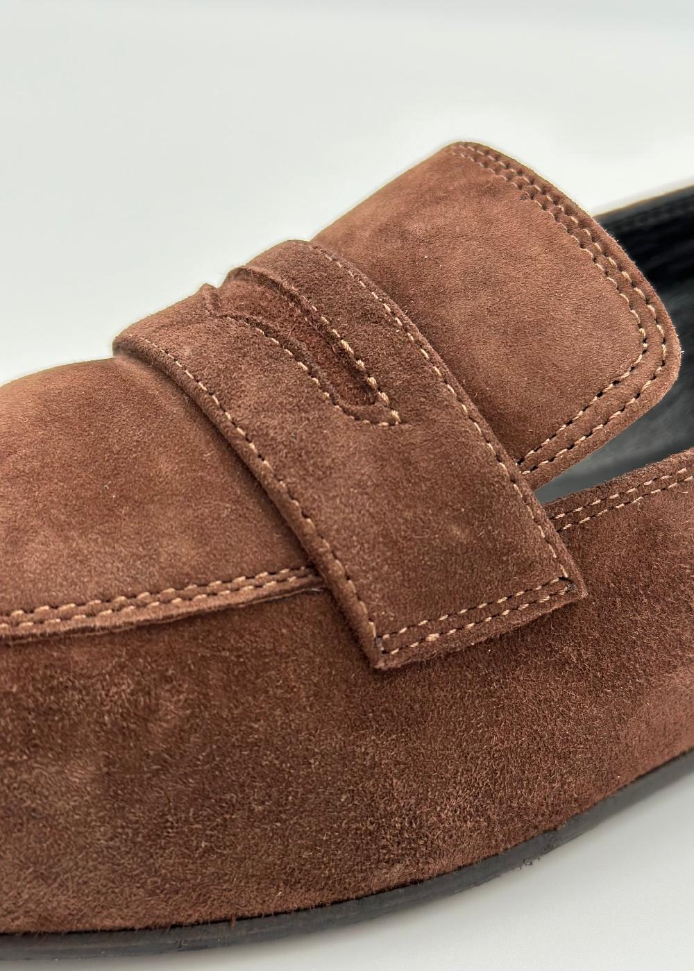 Estella Kate Penny Loafer In Mocha Brown Suede
