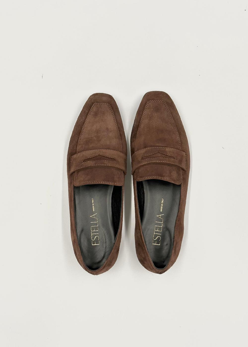 estella Kate Penny Loafer in Mocha Brown Suede