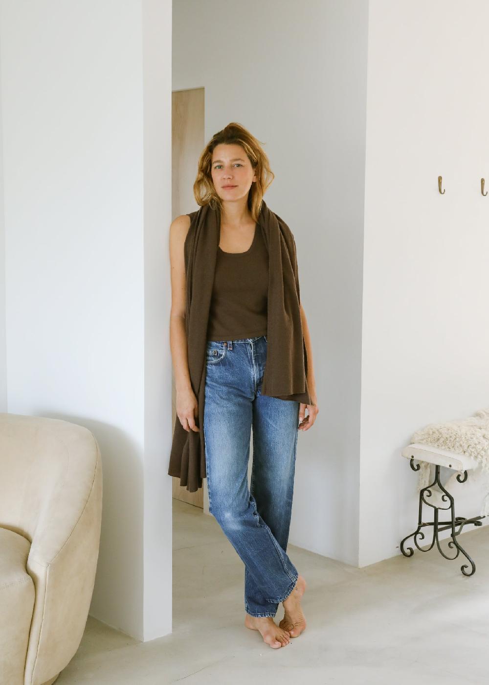 Estella Maggie Scarf In Coffee Brown Cashmere