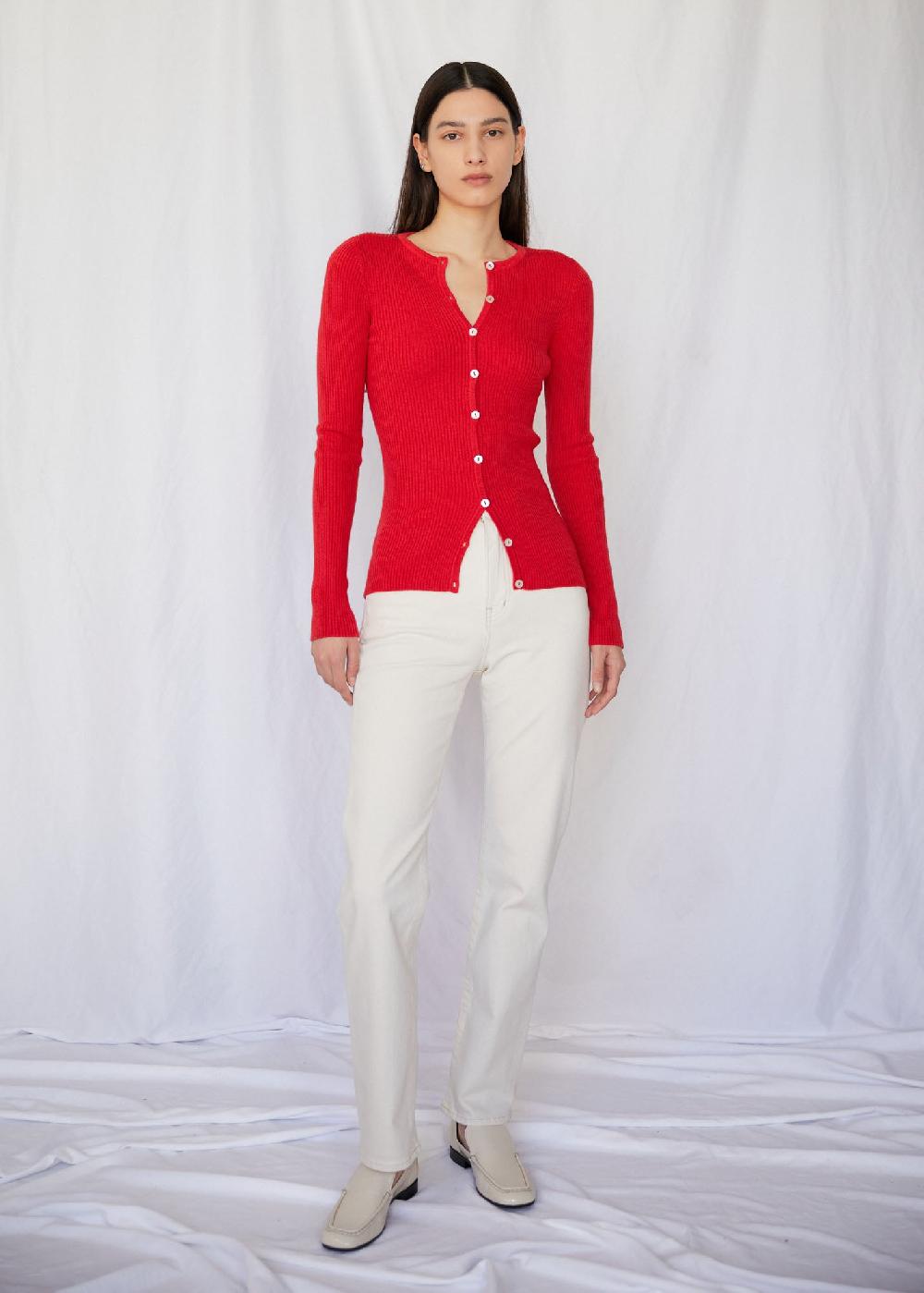 Estella Monica Ribbed Cardigan In Candy Apple