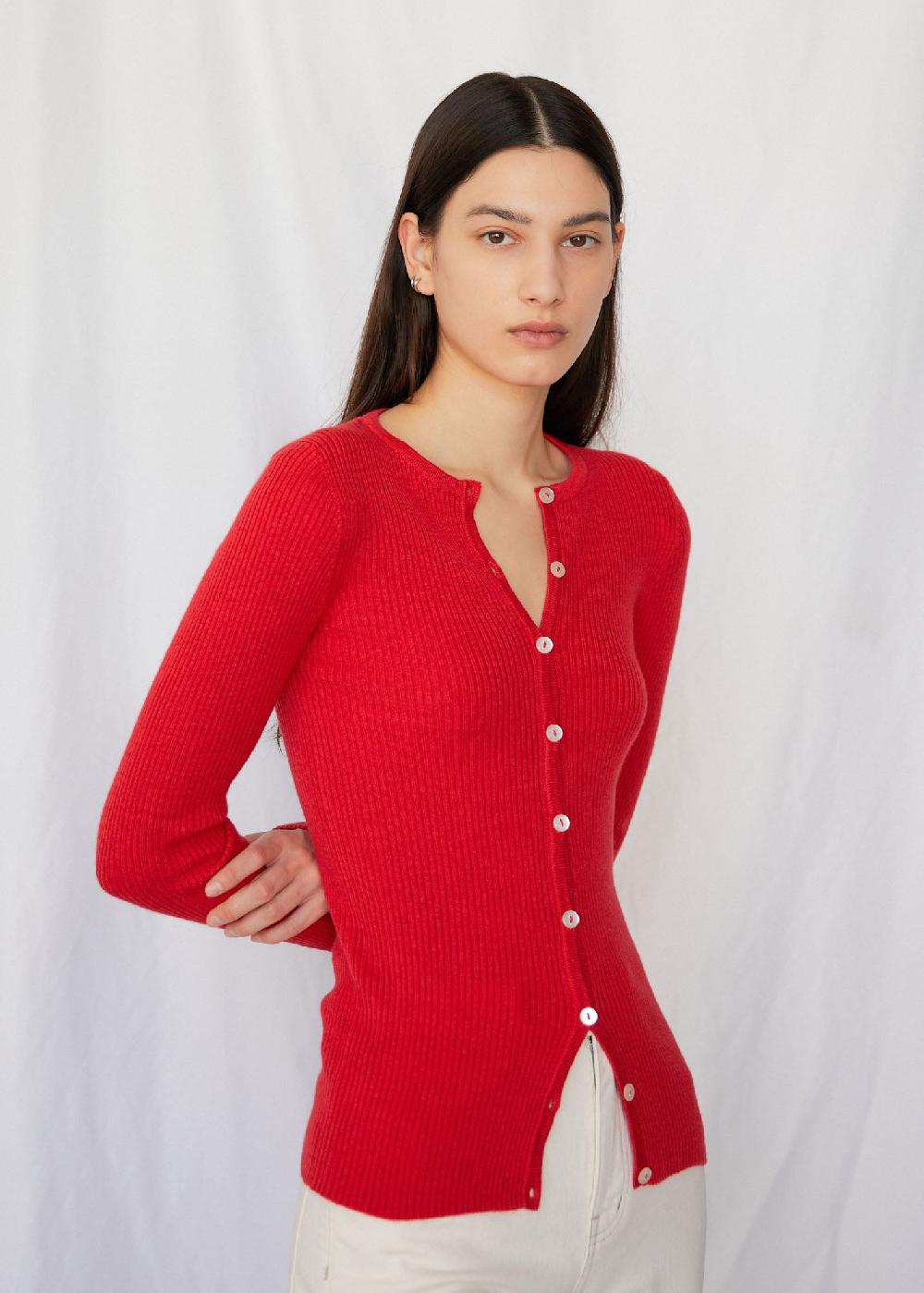 Estella Monica Ribbed Cardigan In Candy Apple