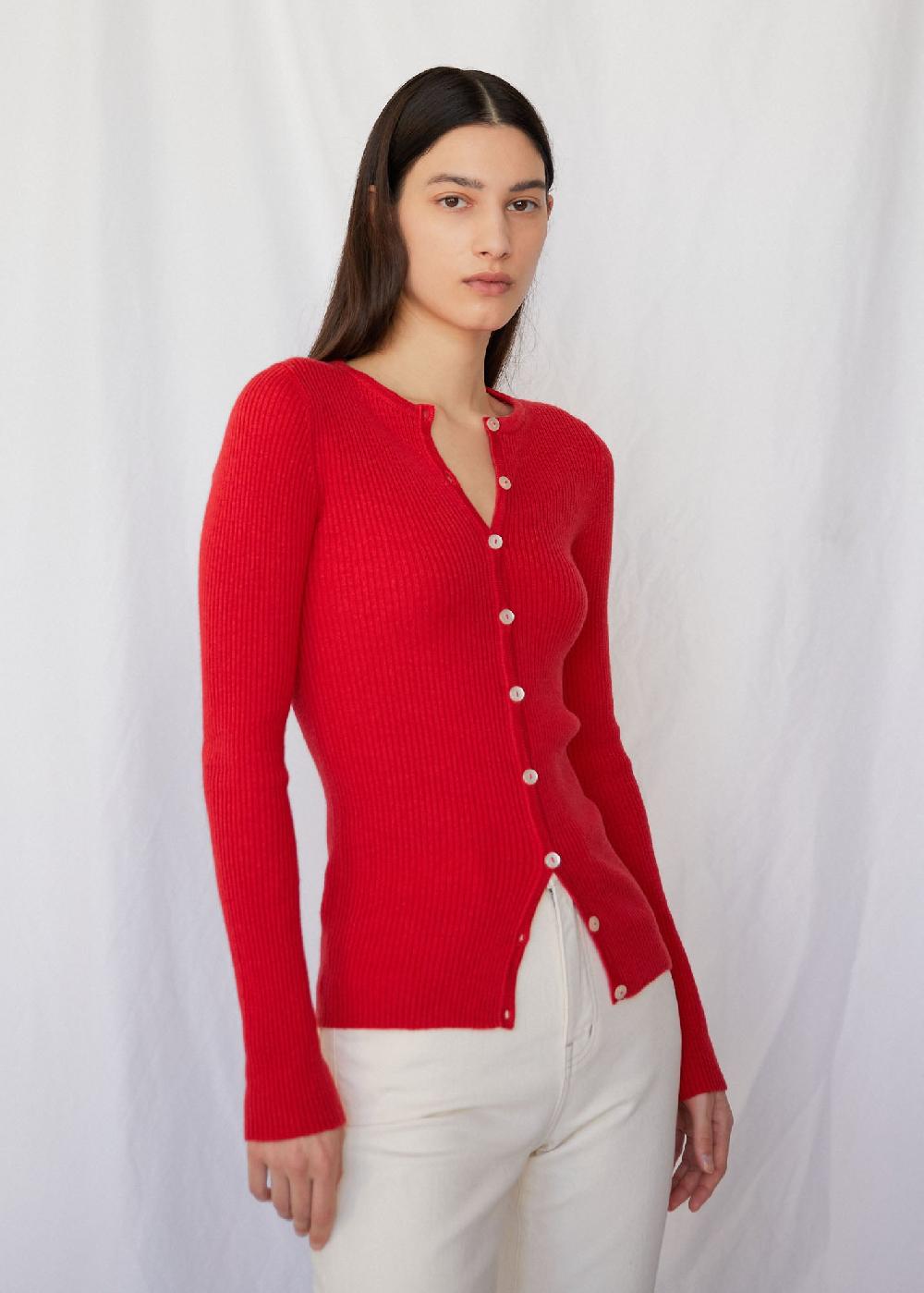 estella Monica Ribbed Cardigan in Candy Apple