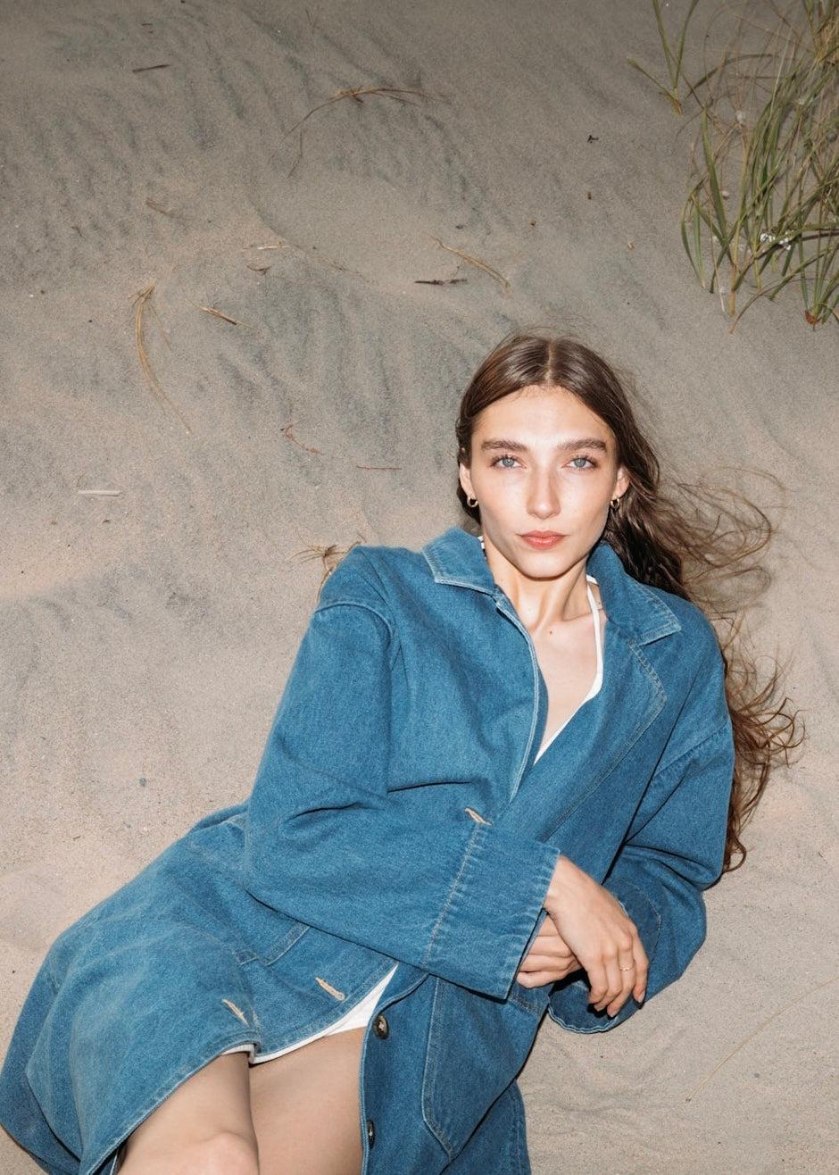 Estella Natalie Denim Work Jacket In Medium Indigo