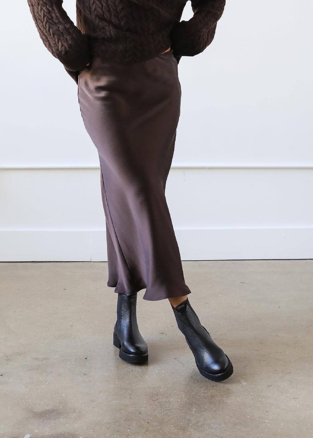 Estella Sophia Skirt In Espresso Brown Silk