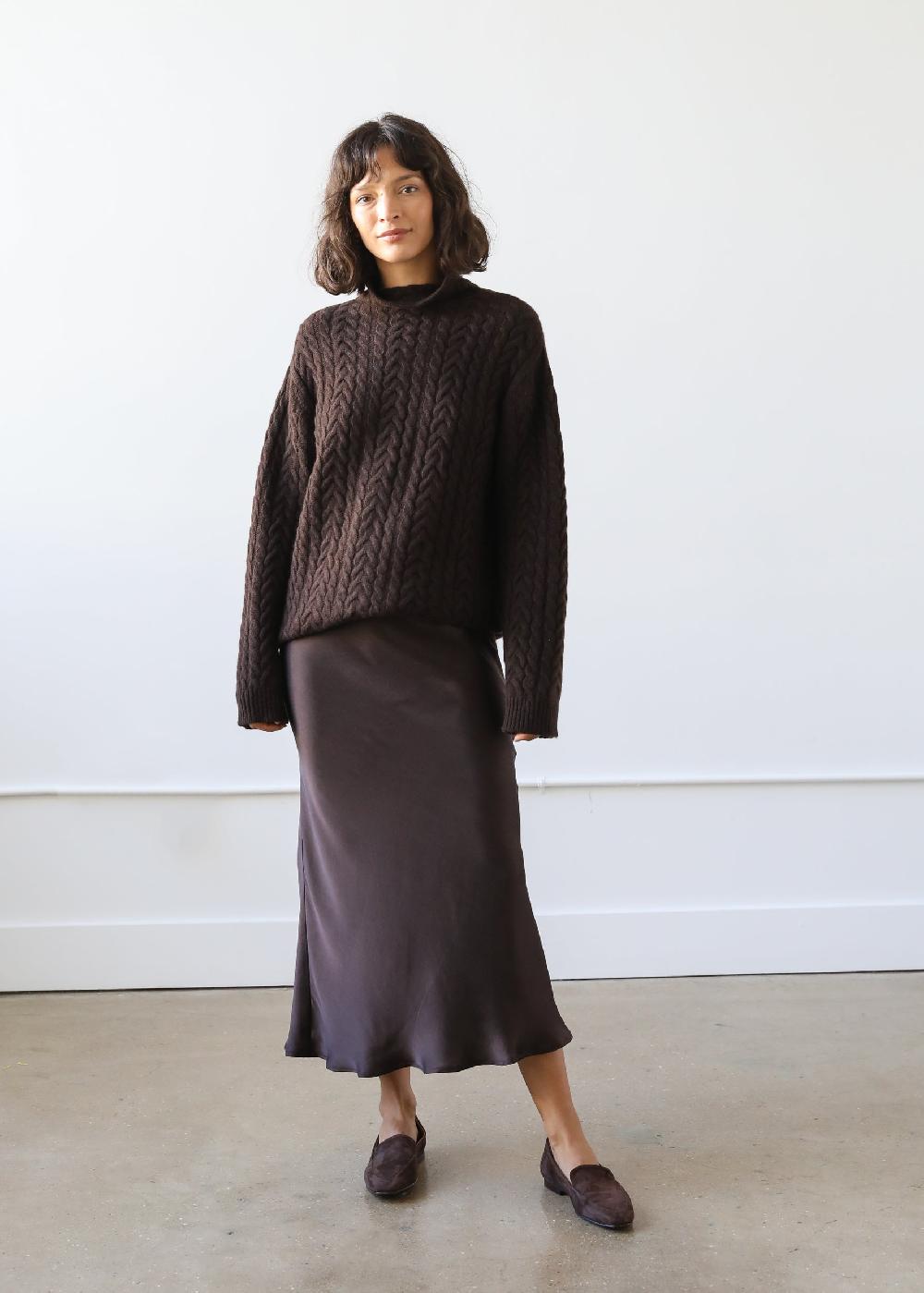 Estella Sophia Skirt In Espresso Brown Silk