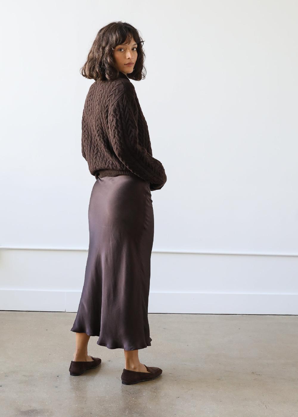 Estella Sophia Skirt In Espresso Brown Silk