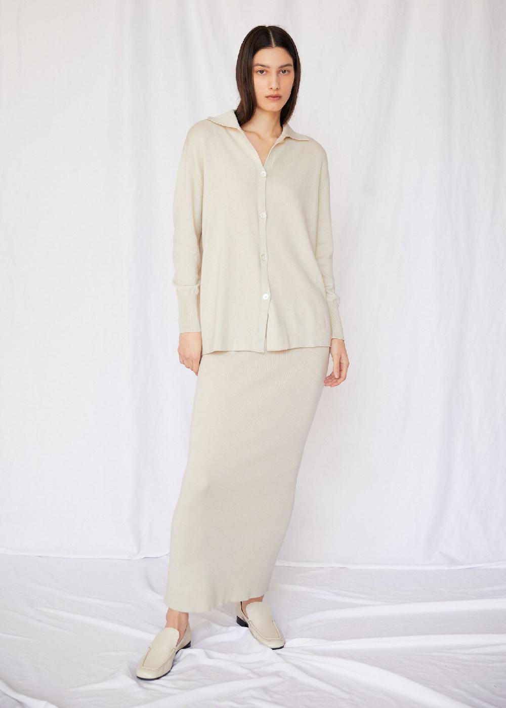 estella Uma Knit Button Up Shirt in Ecru
