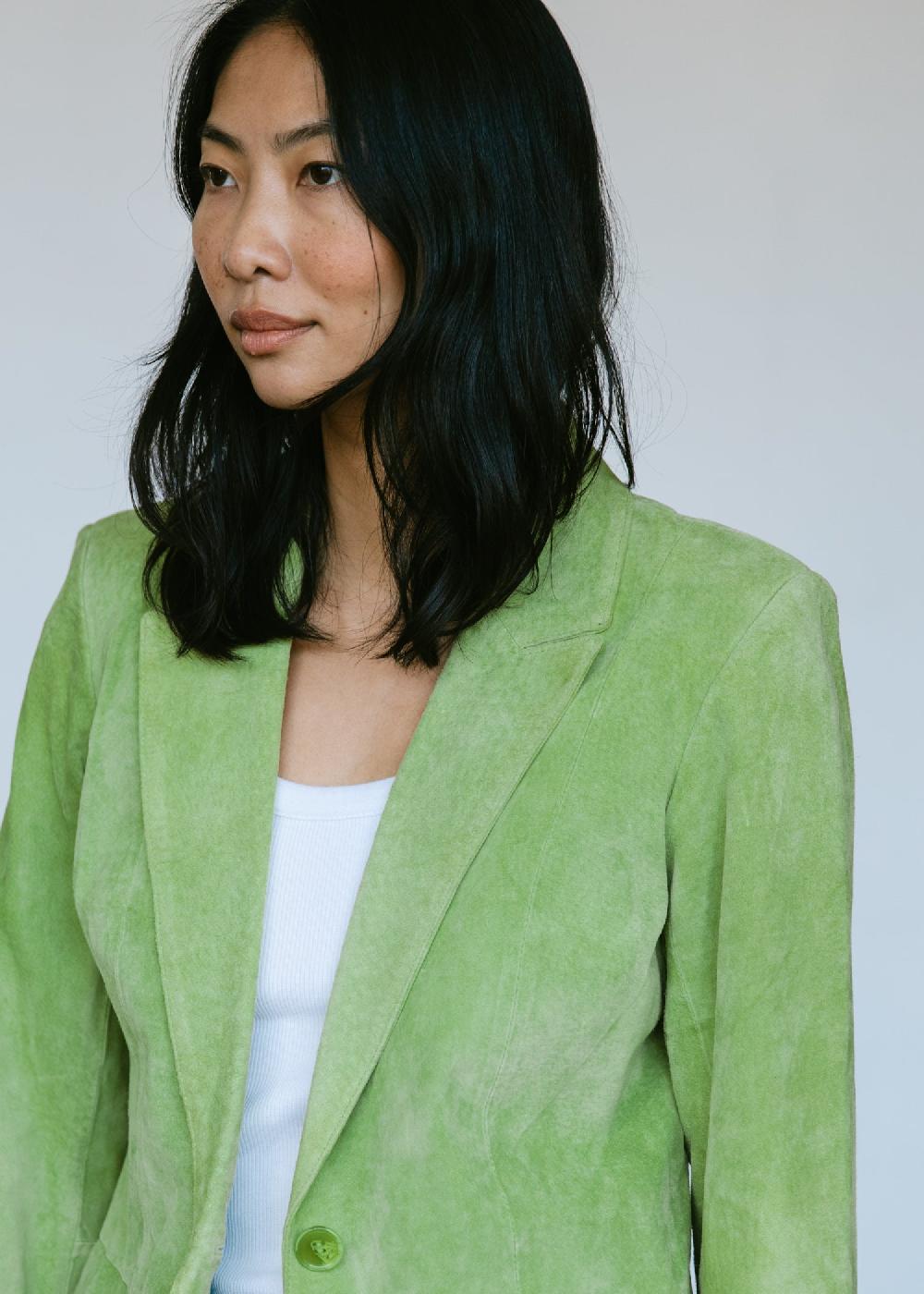 Estella Vintage Suede Blazer Jacket In Lime Green