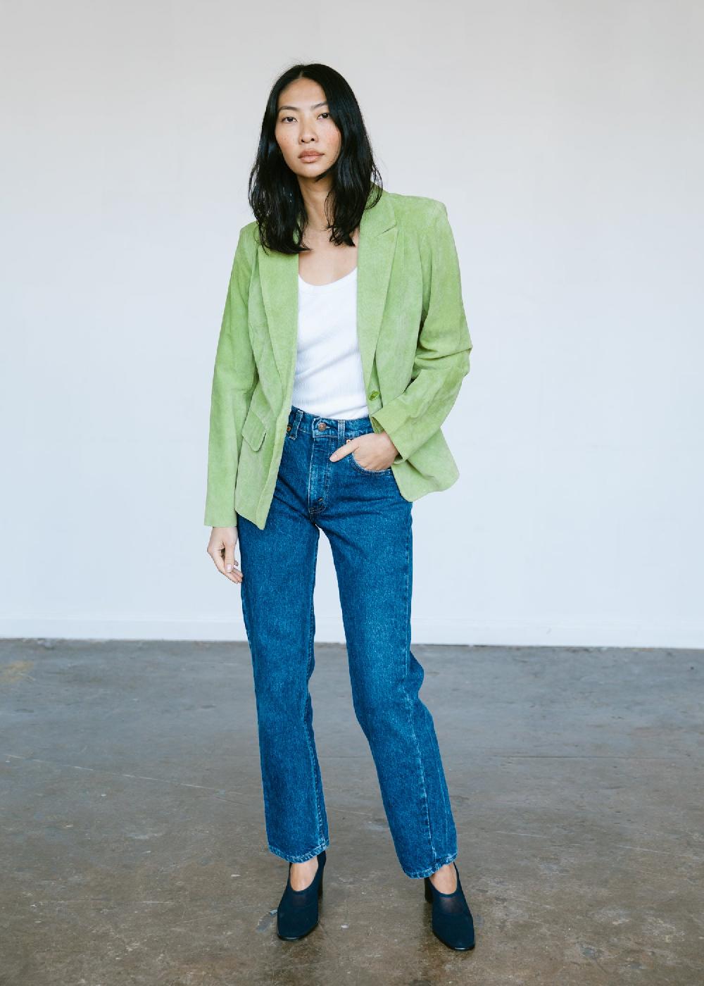 estella Vintage Suede Blazer Jacket in Lime Green