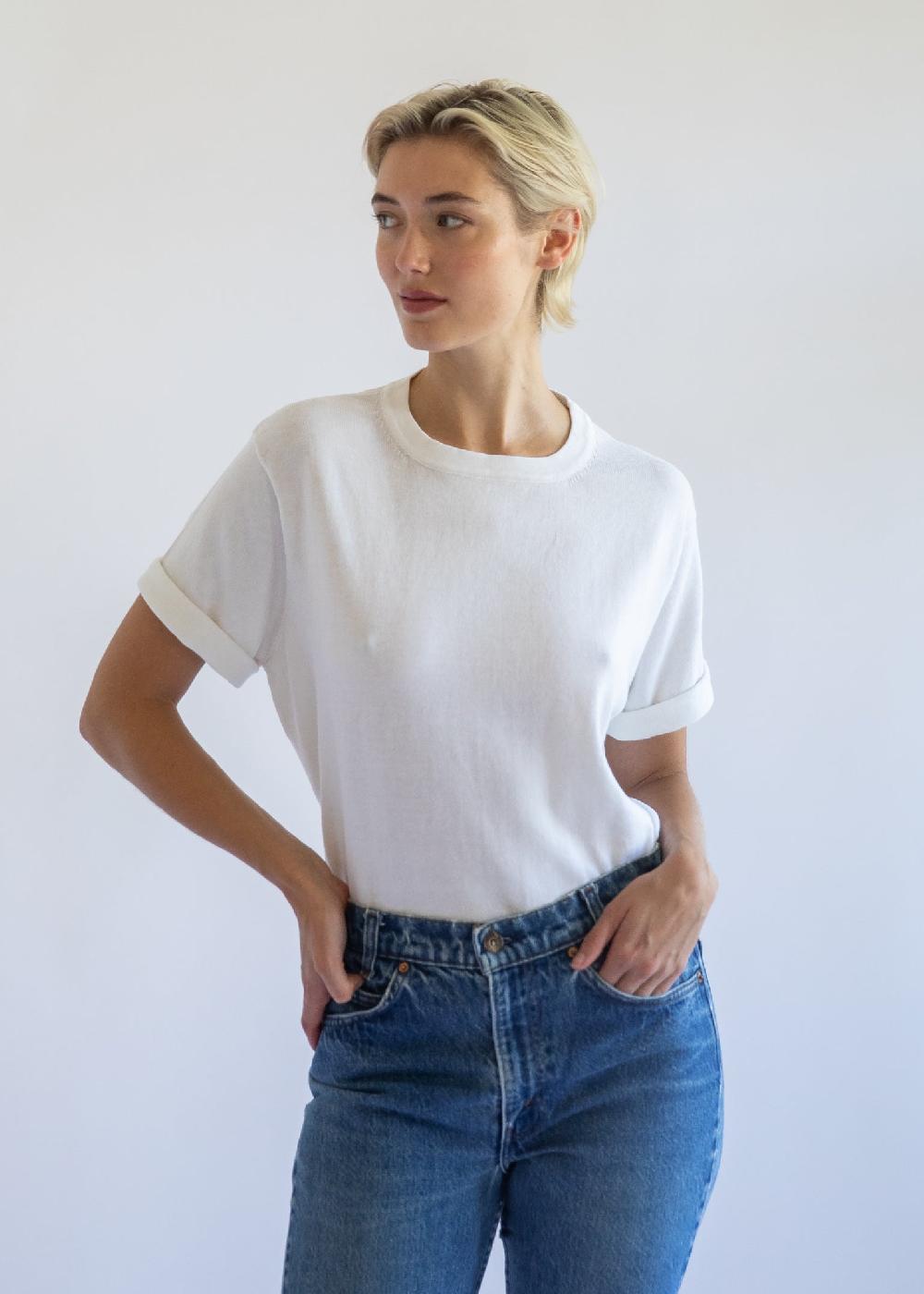 Estella Fiona Boxy Cropped T-Shirt In Pearl Cotton Cashmere