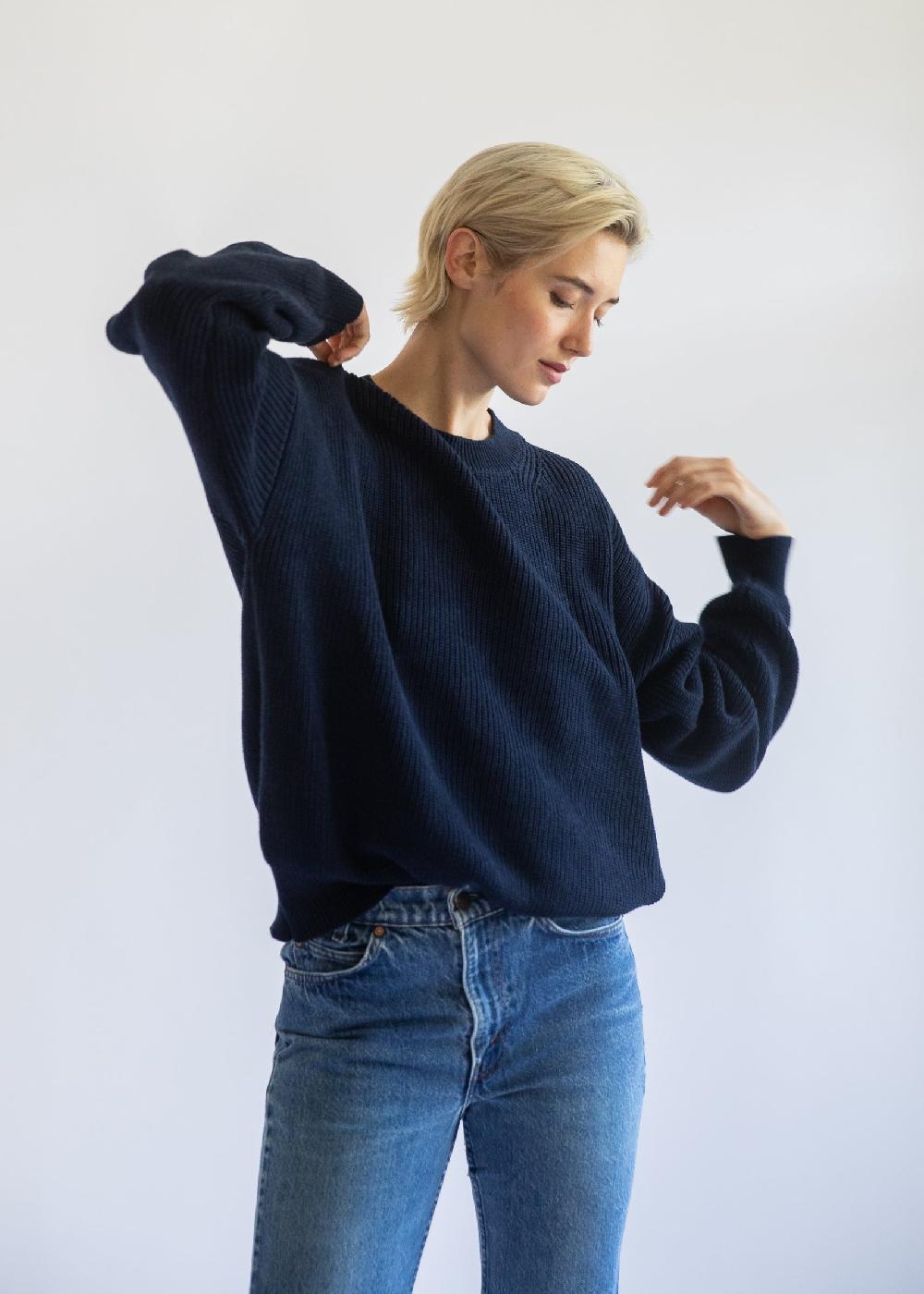 Estella Fiorella Cotton Cashmere Crewneck Sweater In Passport Blue