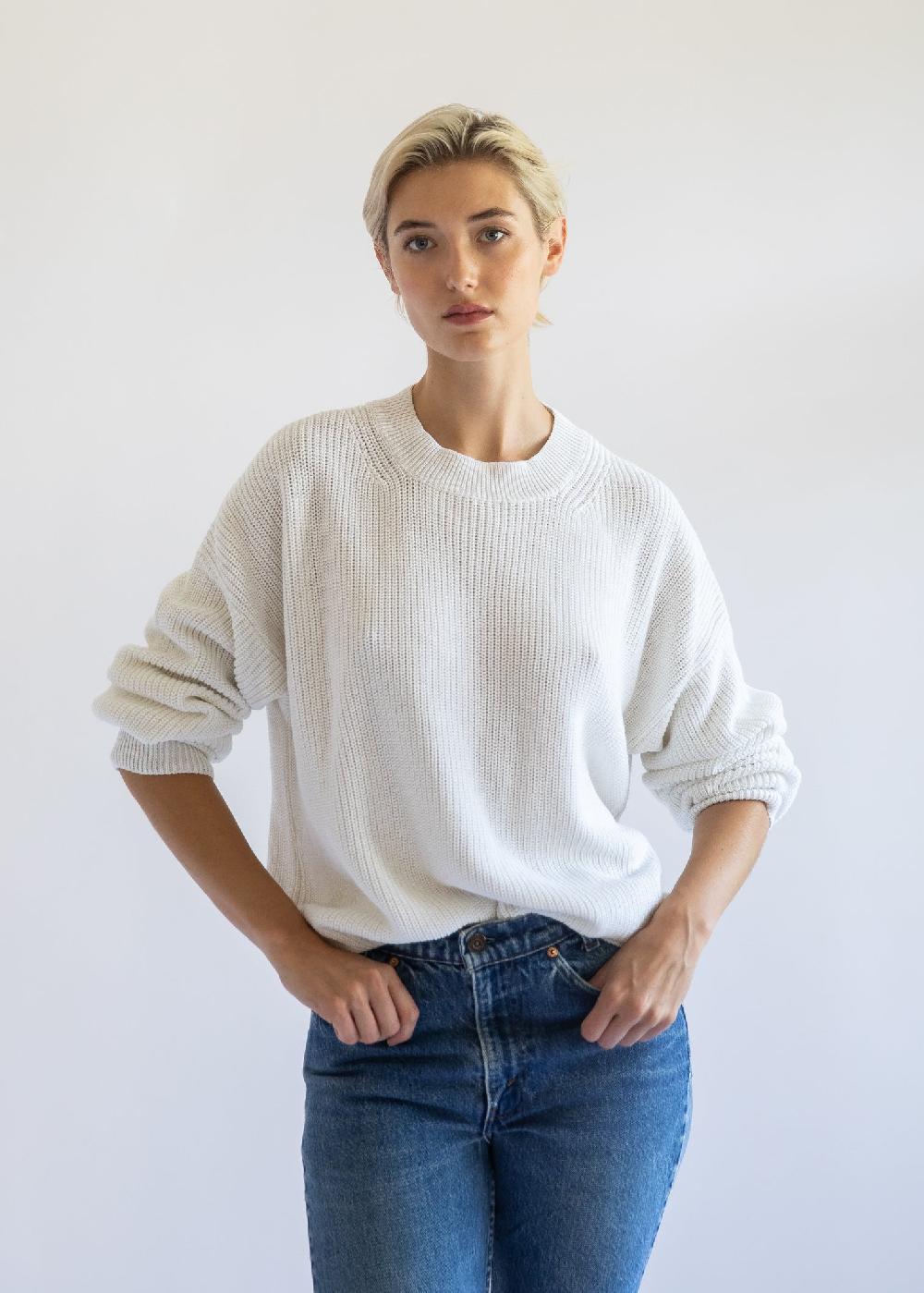 Estella Fiorella Cotton Cashmere Crewneck Sweater In Pearl