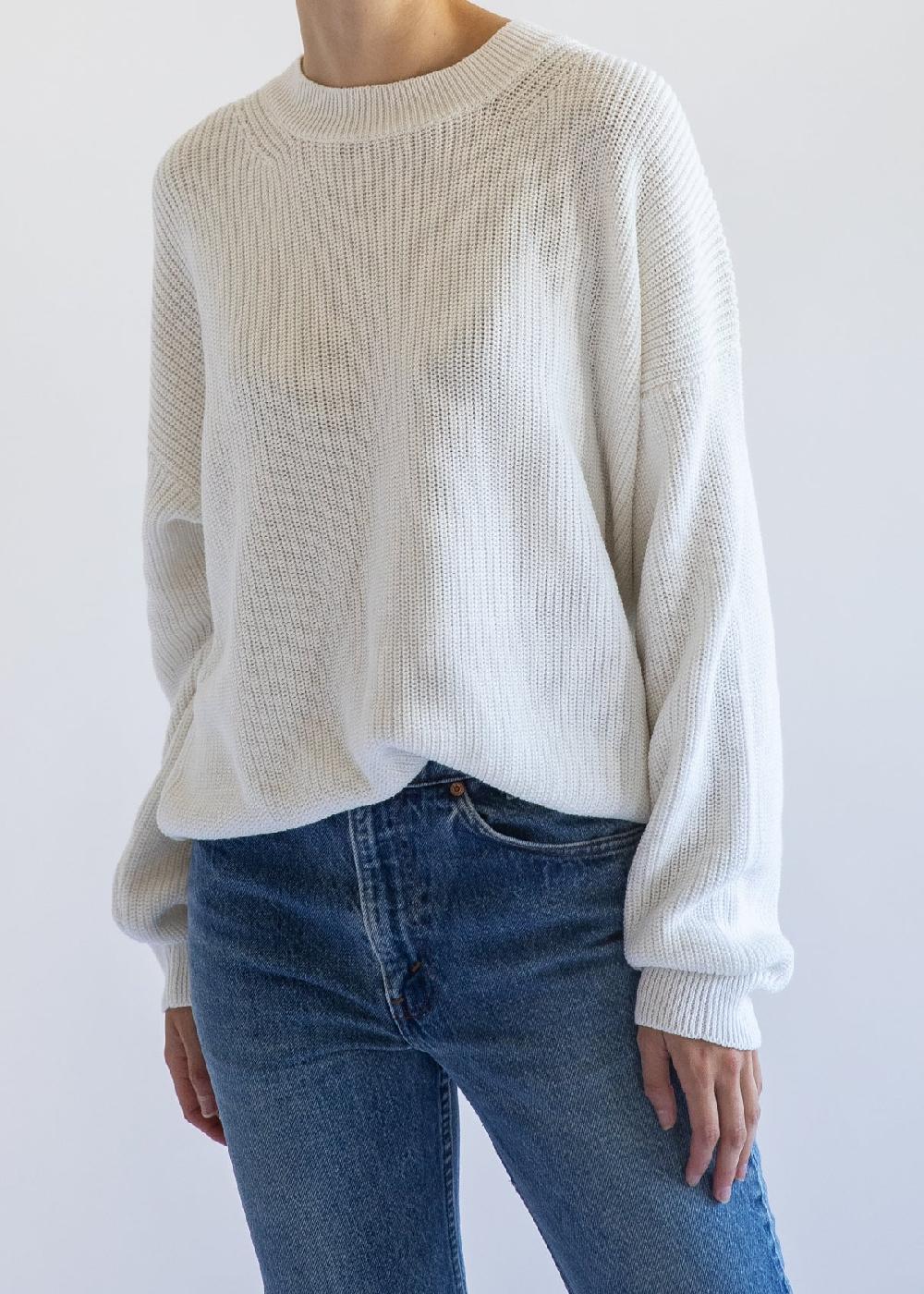 Estella Fiorella Cotton Cashmere Crewneck Sweater In Pearl