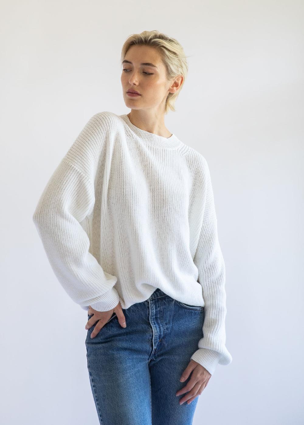 Estella Fiorella Cotton Cashmere Crewneck Sweater In Pearl