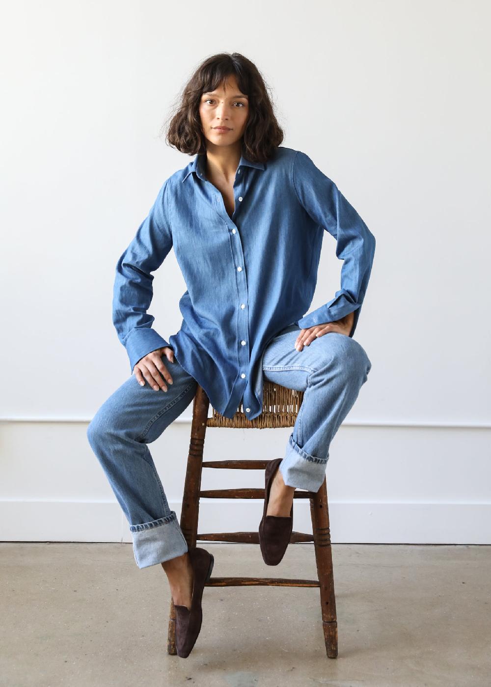 estella Gemma Button Up Shirt in Denim Twill Cotton