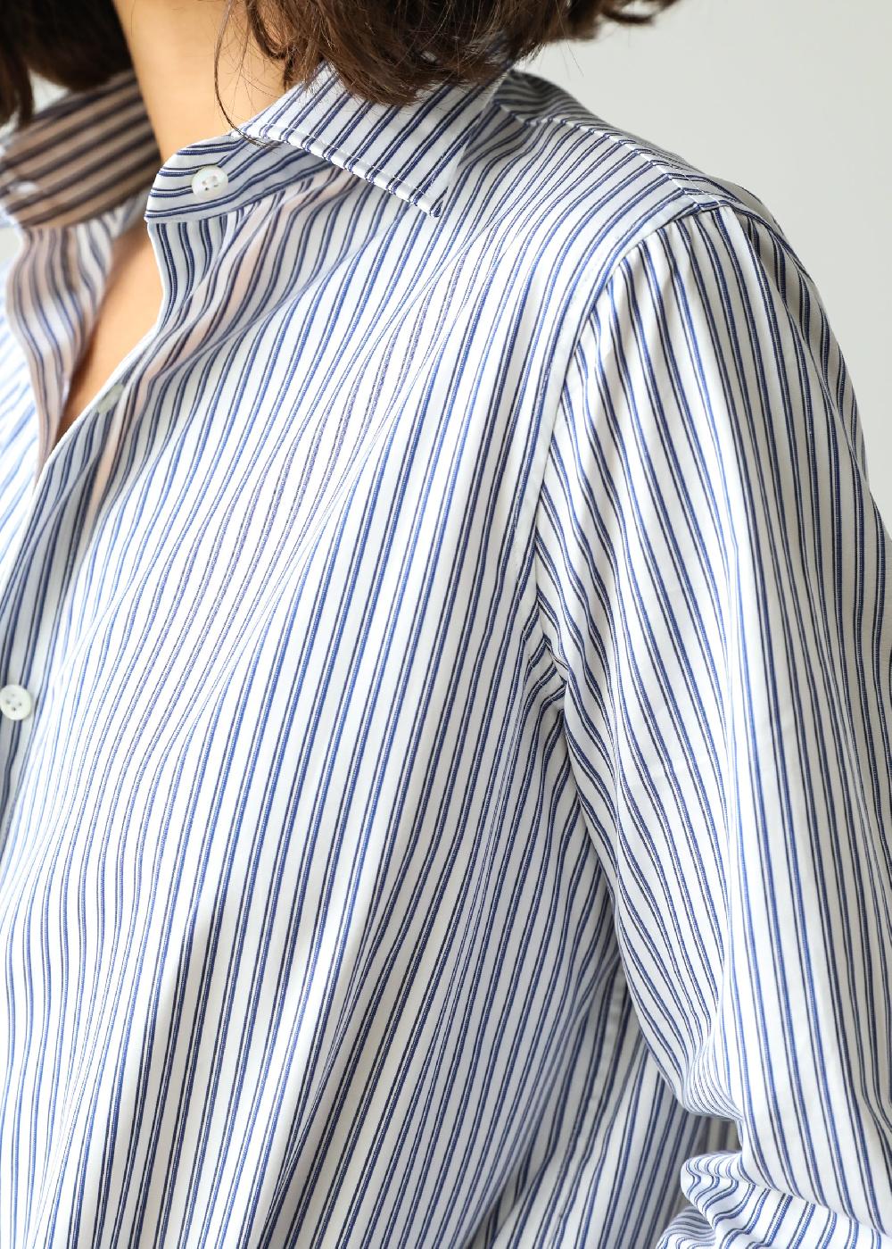 Estella Gemma Button Up Shirt In Mini Blue Stripe Cotton Poplin