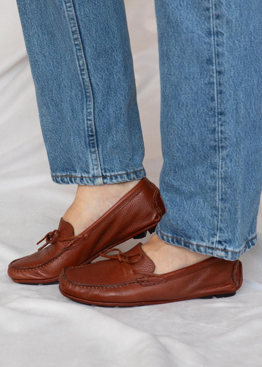 Estella Liv Driving Shoe In Terracotta Pebbled Leather