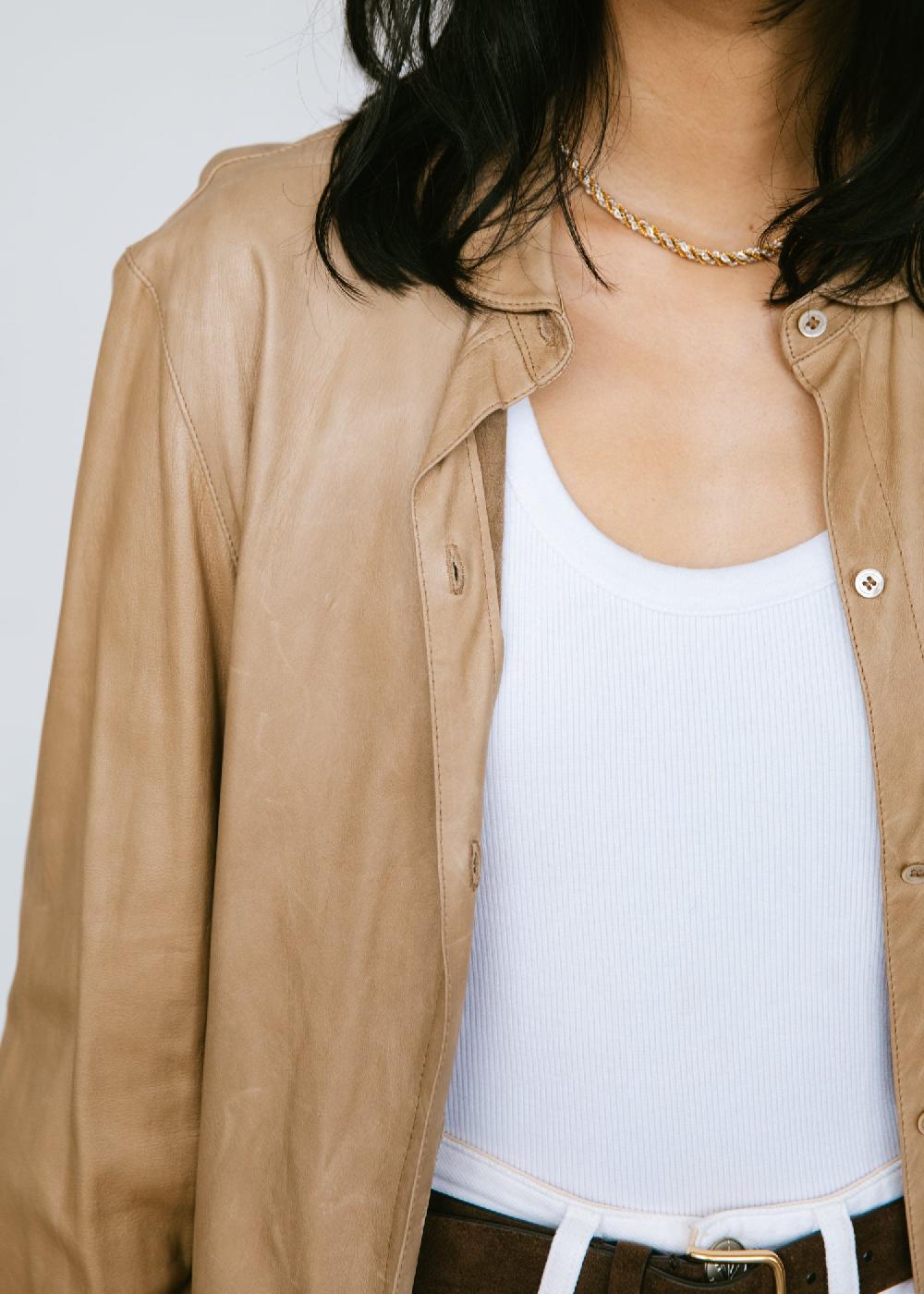 Estella Vintage 1970s Calvin Klein Buttery Soft Leather Shirt Jacket In Camel