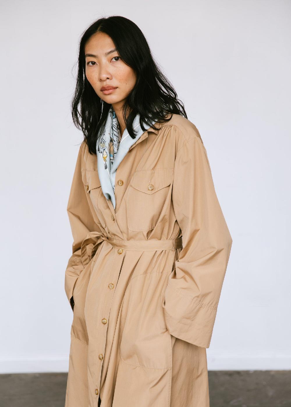 Estella Vintage 1970s Jaeger Oversized Pleated Coat In Tan