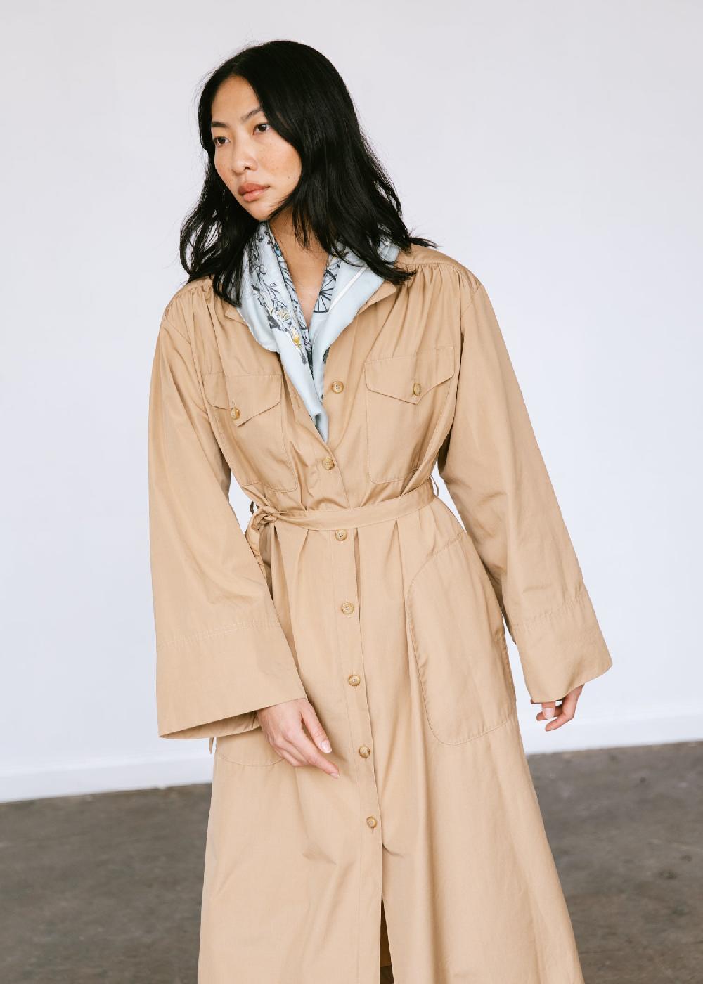 Estella Vintage 1970s Jaeger Oversized Pleated Coat In Tan