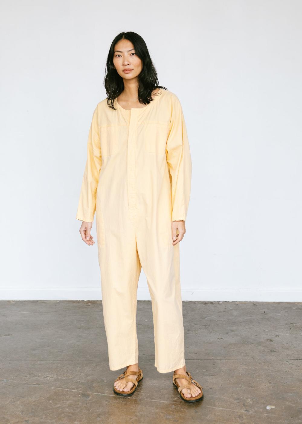 Estella Vintage 1980s Calvin Klein Oversized Cotton Jumpsuit In Butter Yellow