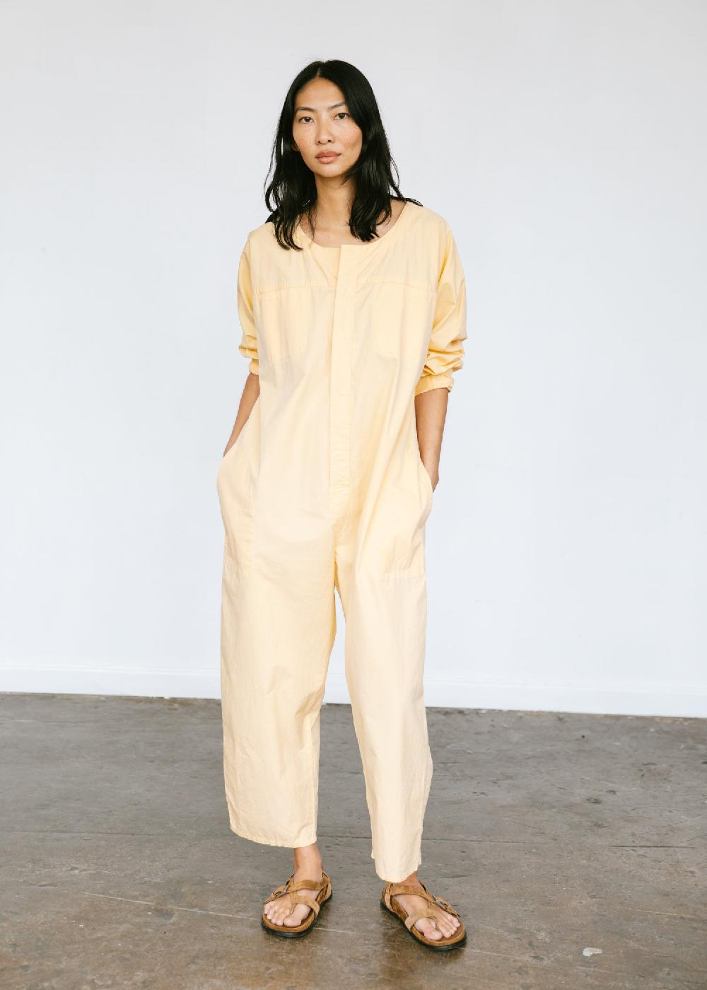Estella Vintage 1980s Calvin Klein Oversized Cotton Jumpsuit In Butter Yellow