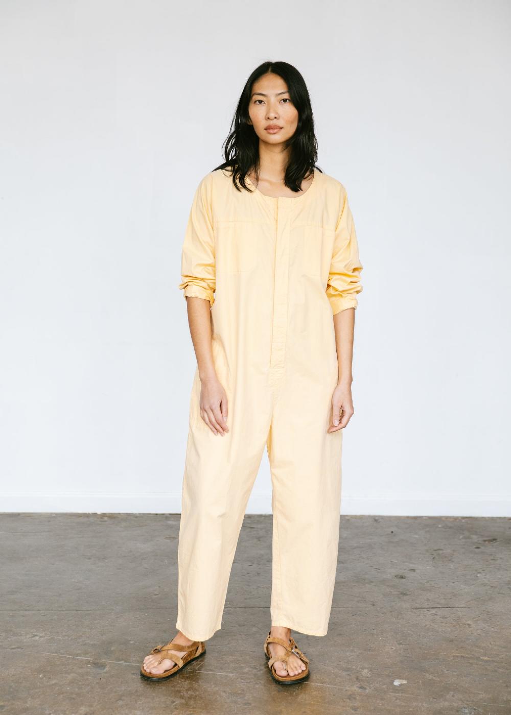 estella Vintage 1980s Calvin Klein Oversized Cotton Jumpsuit in Butter Yellow