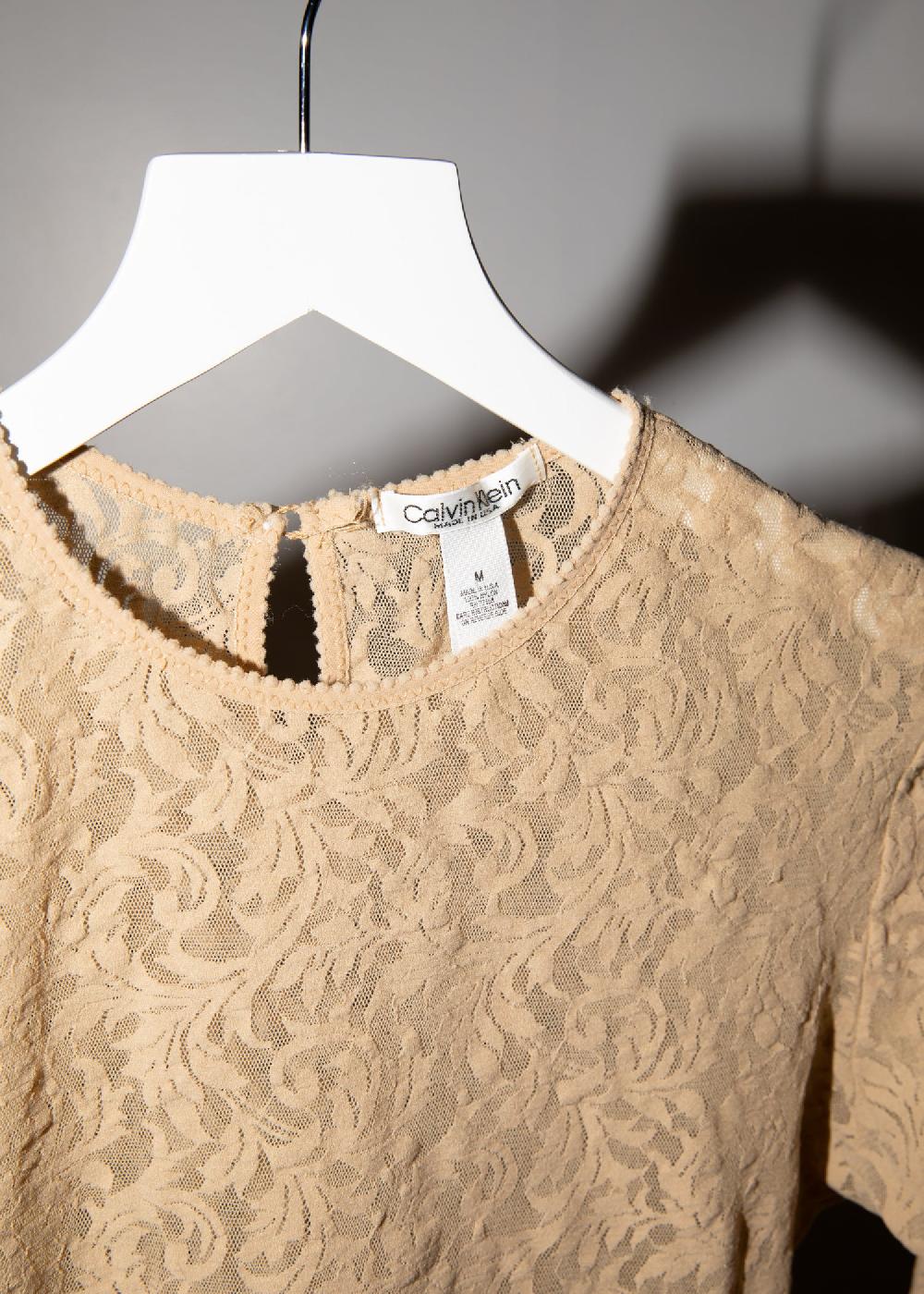 Estella Vintage 1990s Calvin Klein Long Sleeve Lace Bodysuit In Nude