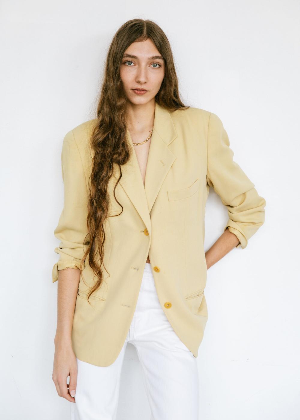 Estella Vintage 1990s Calvin Klein Minimalist Blazer In Butter Yellow