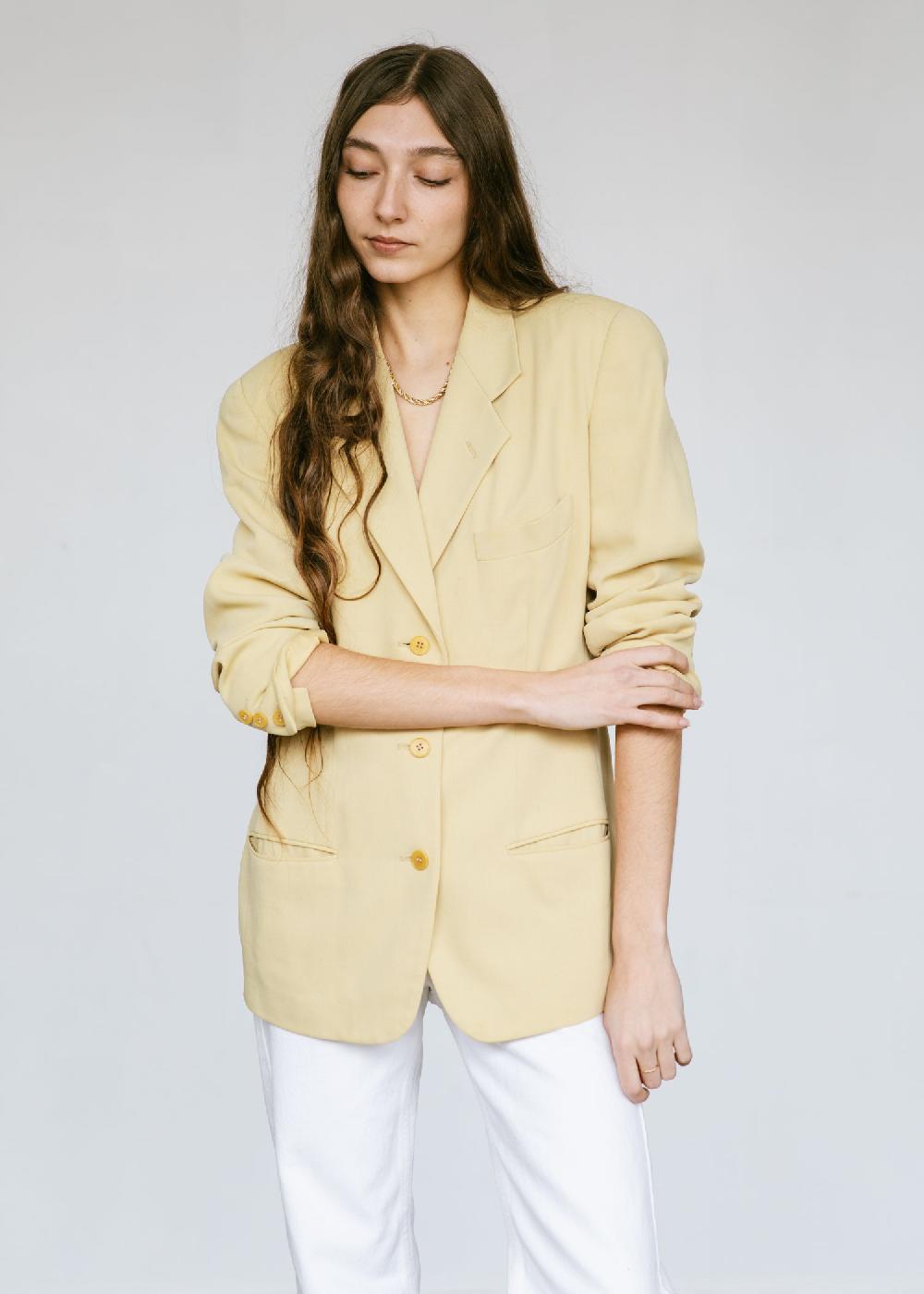 Estella Vintage 1990s Calvin Klein Minimalist Blazer In Butter Yellow