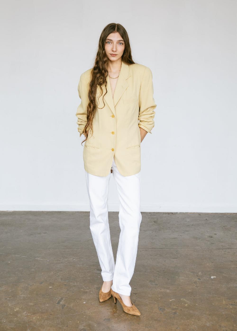 Estella Vintage 1990s Calvin Klein Minimalist Blazer In Butter Yellow