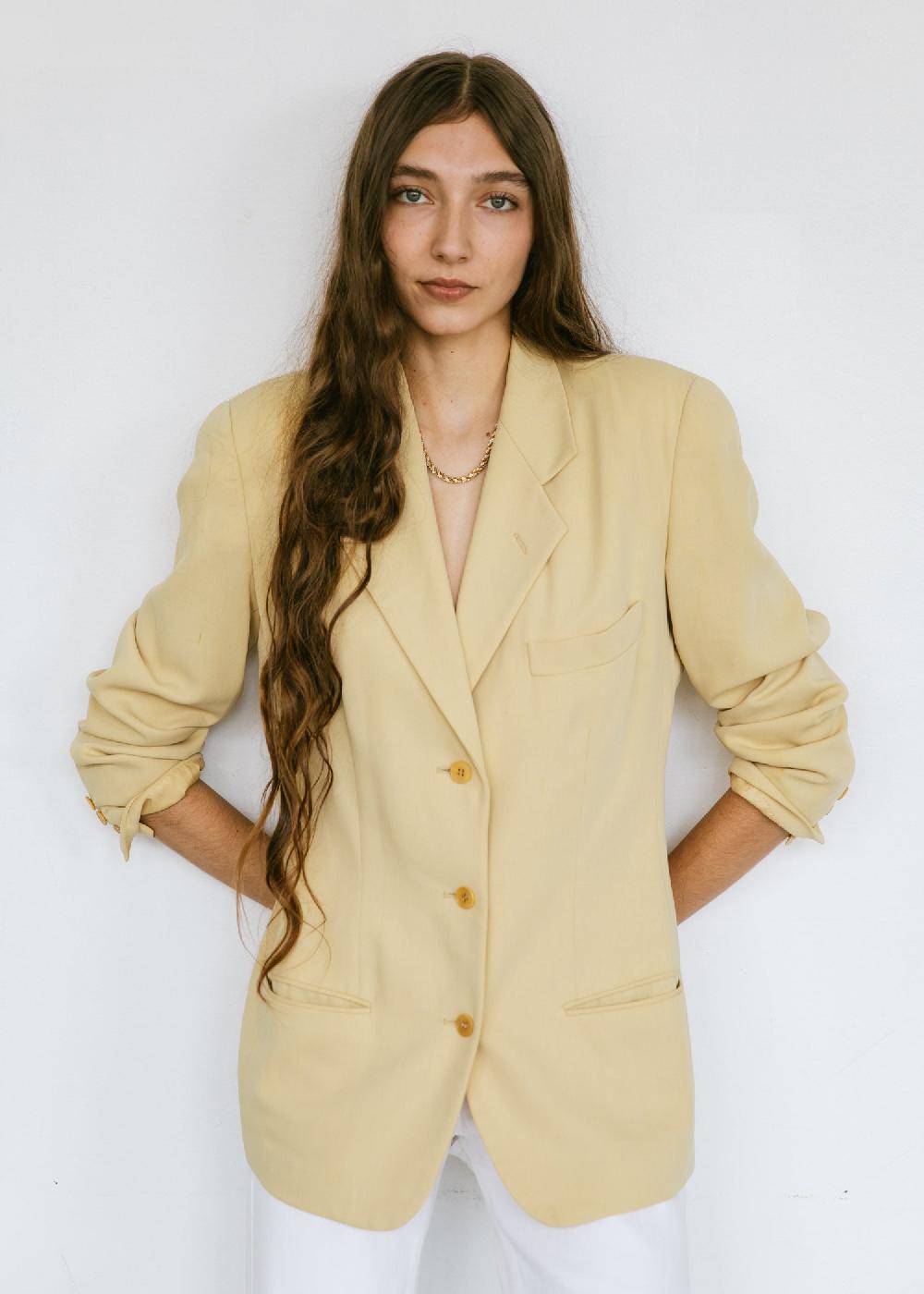 estella Vintage 1990s Calvin Klein Minimalist Blazer in Butter Yellow
