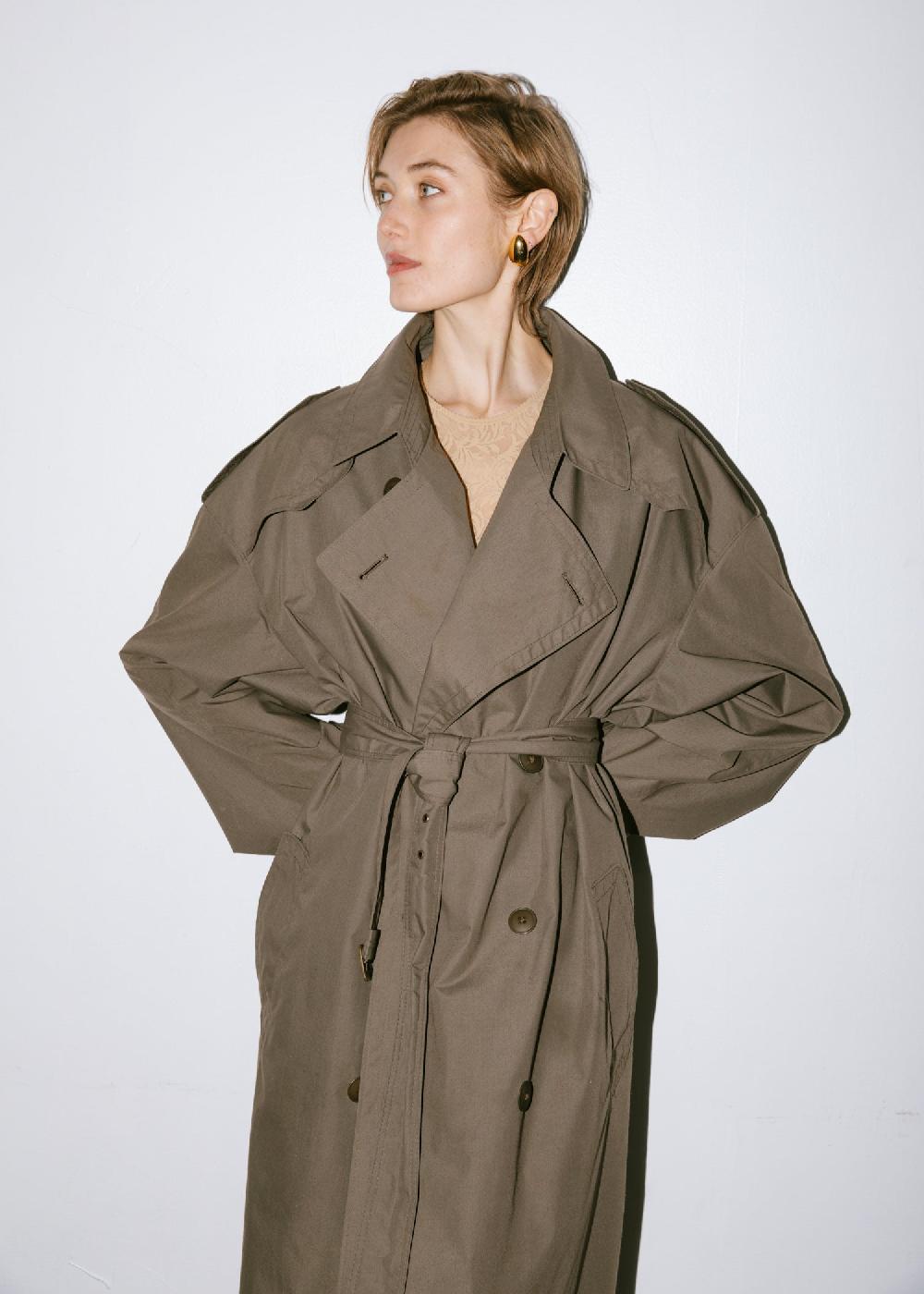 Estella Vintage 1990s Christian Dior Oversized Belted Rain Trench Coat In Olive Grey