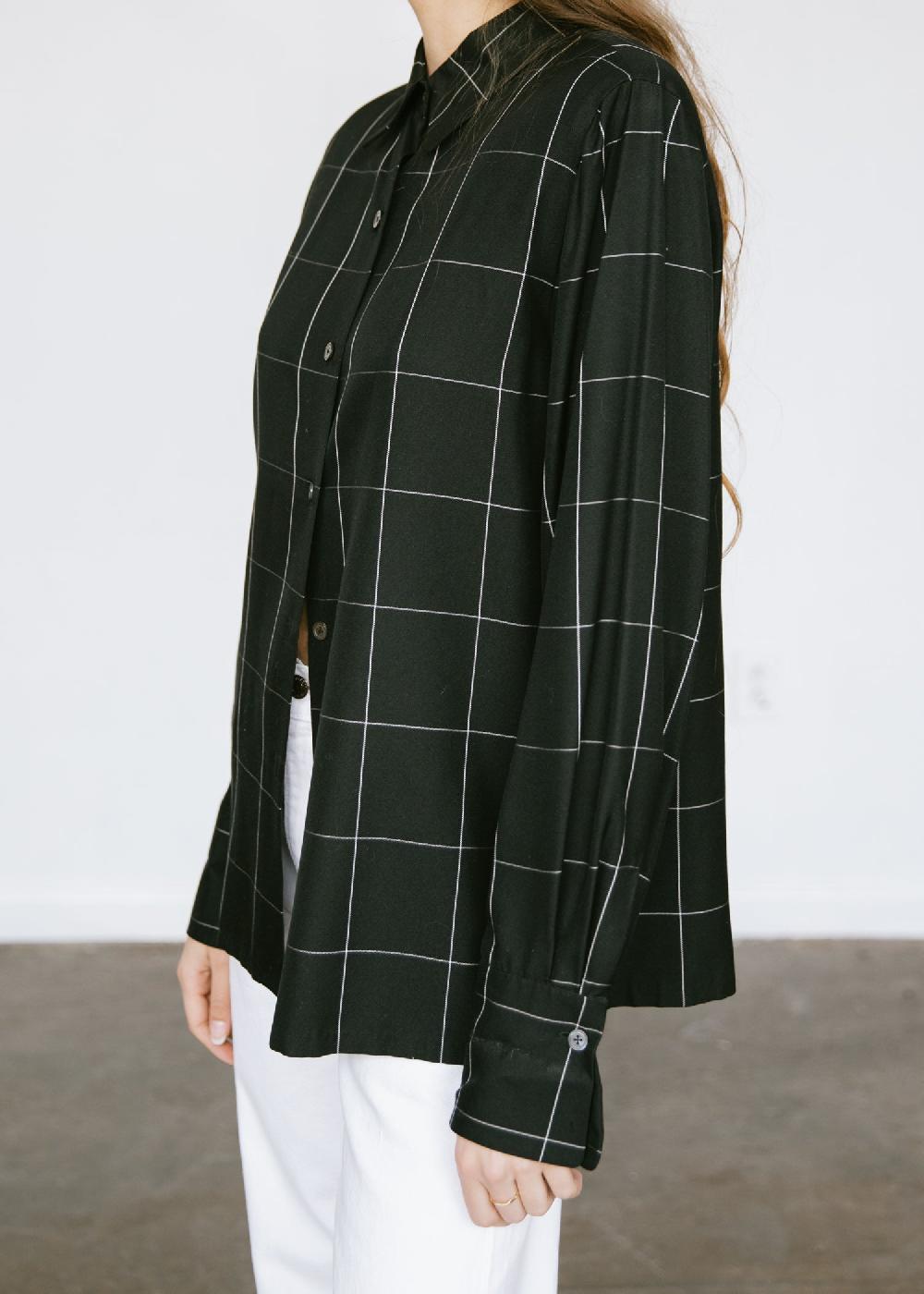 Estella Vintage 1990s Ellen Tracy Silk Blouse In Black And White Windowpane