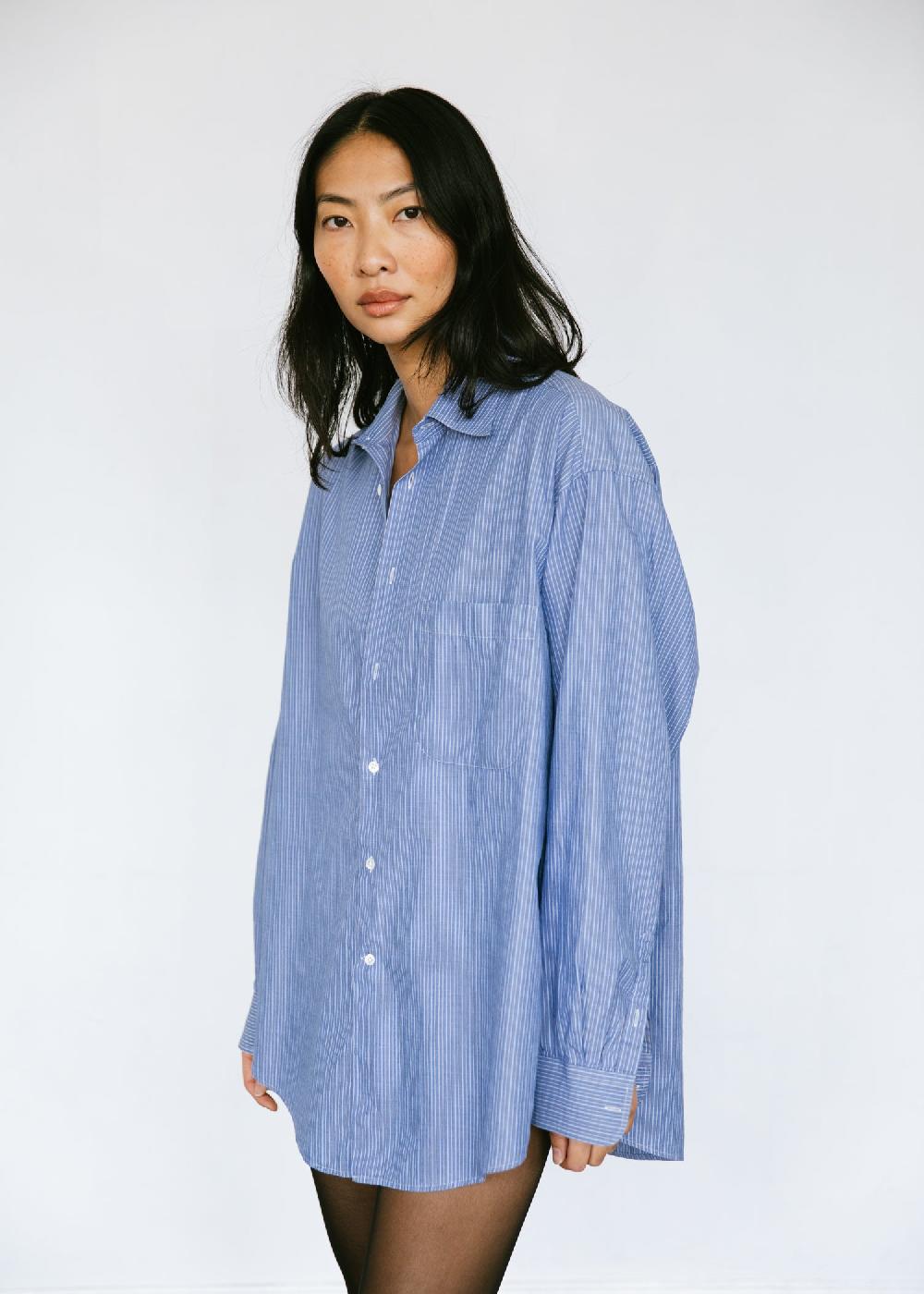 Estella Vintage 1990s Giorgio Armani Button Up Shirt In Blue Stripe