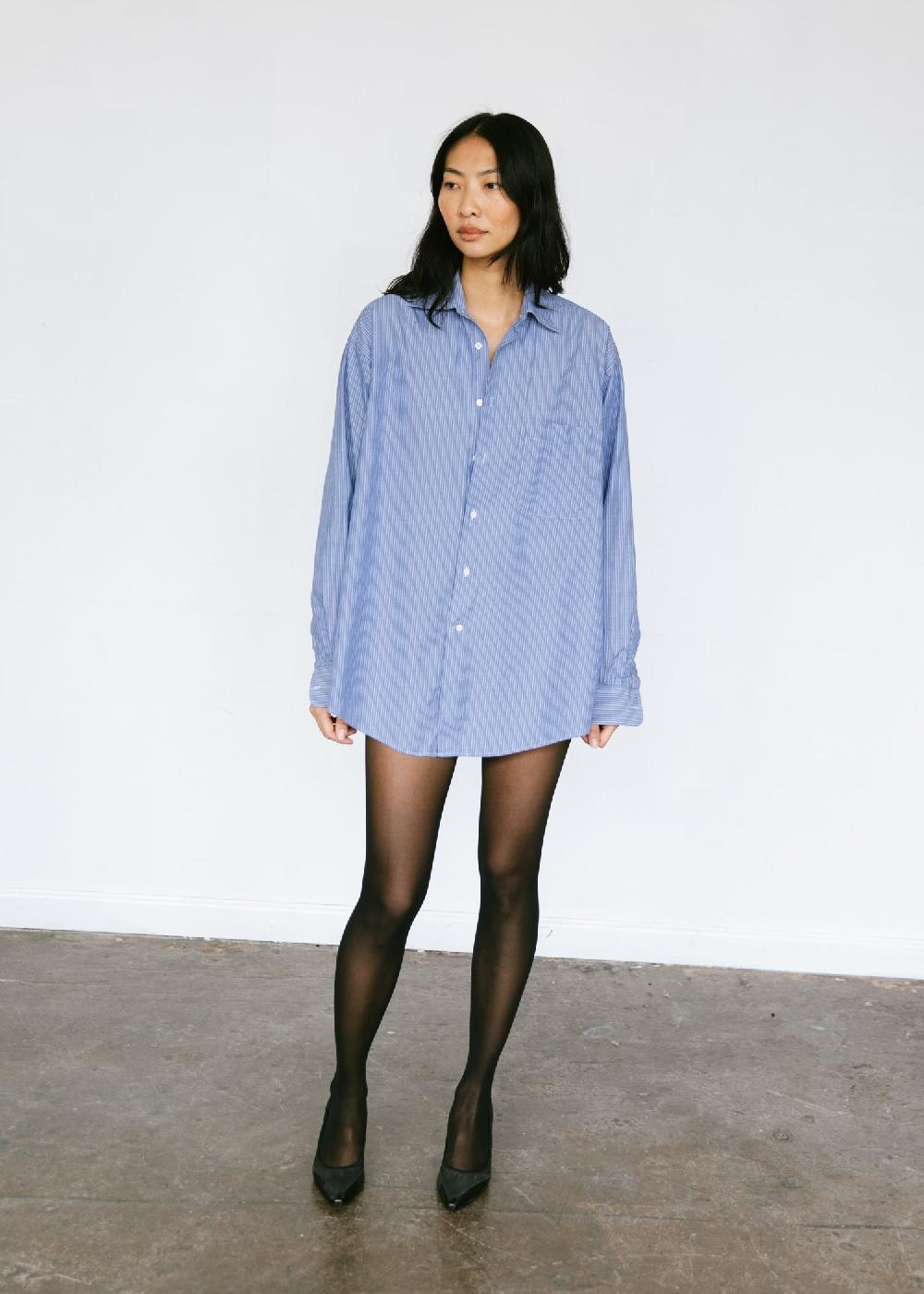 estella Vintage 1990s Giorgio Armani Button Up Shirt in Blue Stripe