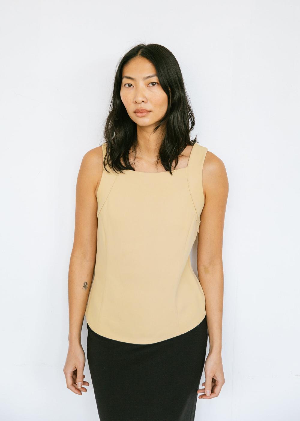 estella Vintage 1990s Giorgio Armani Minimalist Tank Top in Wheat
