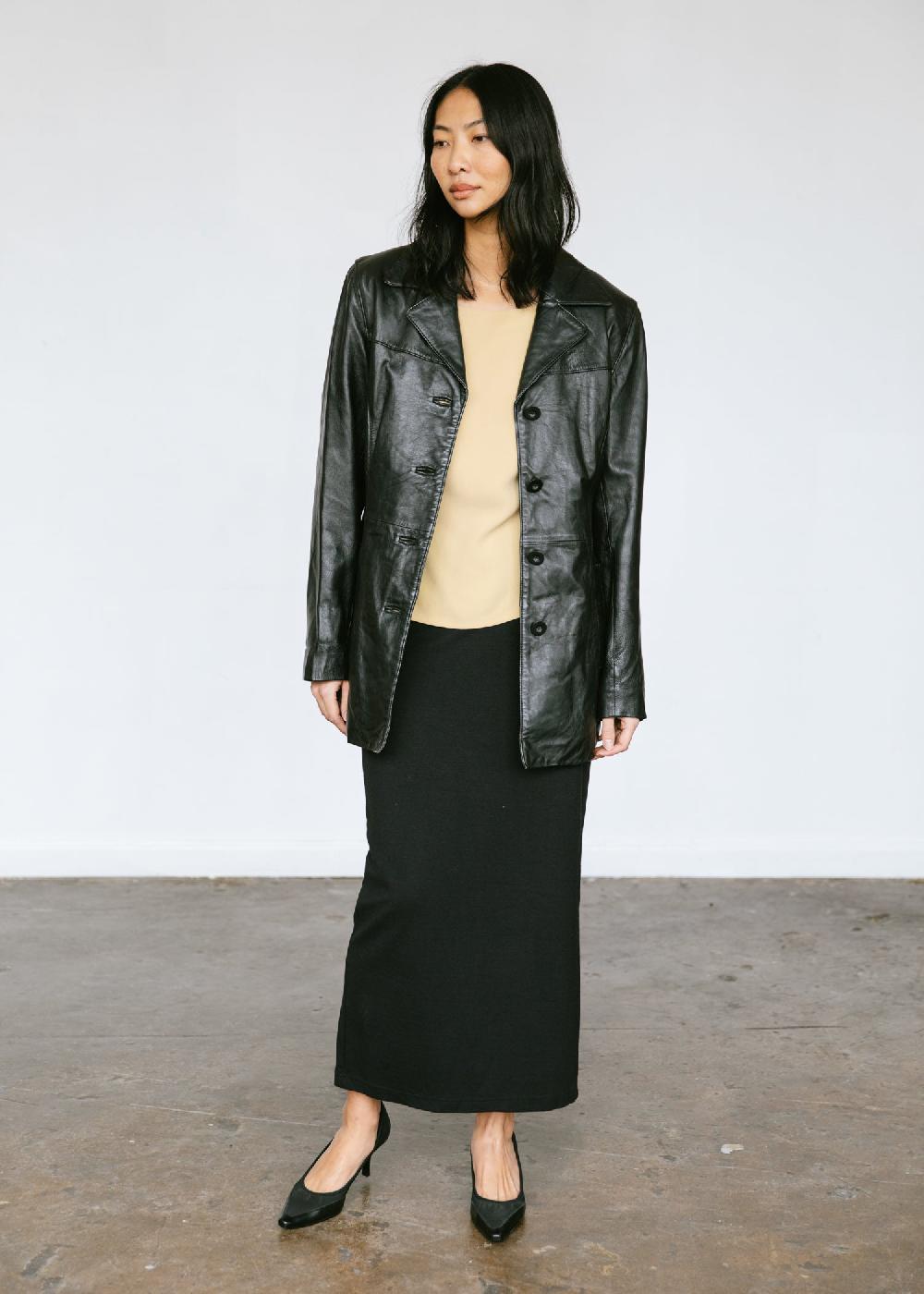 Estella Vintage 1990s Leather Button Up Jacket In Black