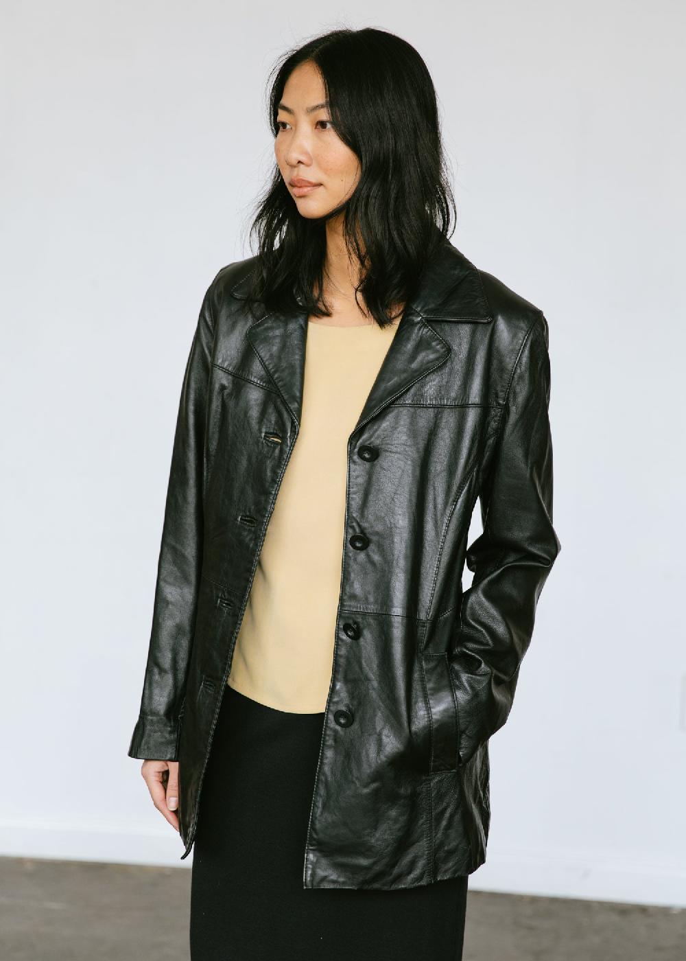Estella Vintage 1990s Leather Button Up Jacket In Black