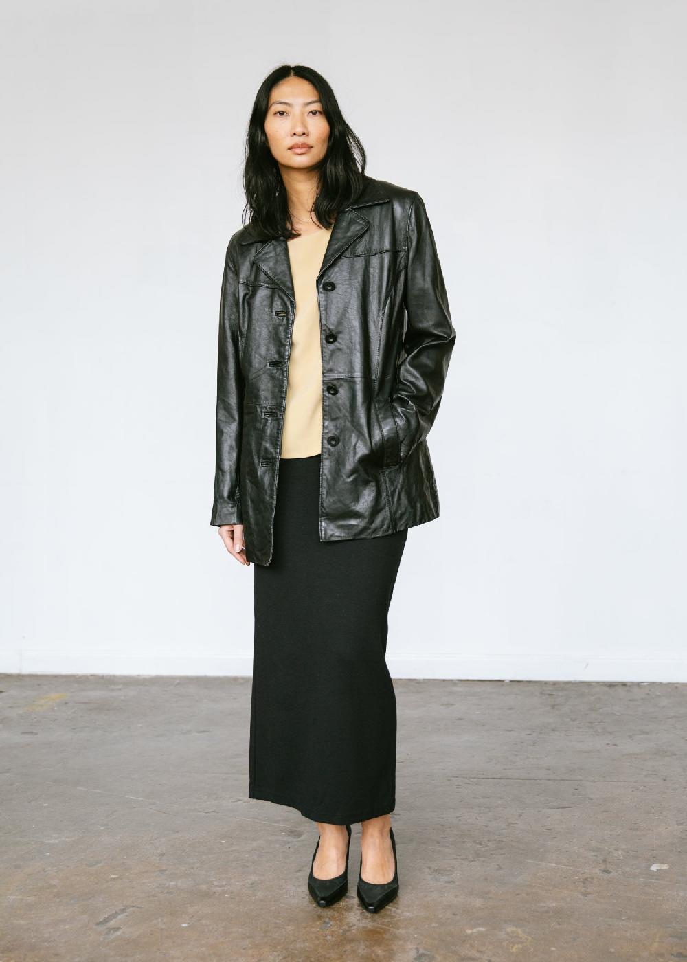 Estella Vintage 1990s Leather Button Up Jacket In Black