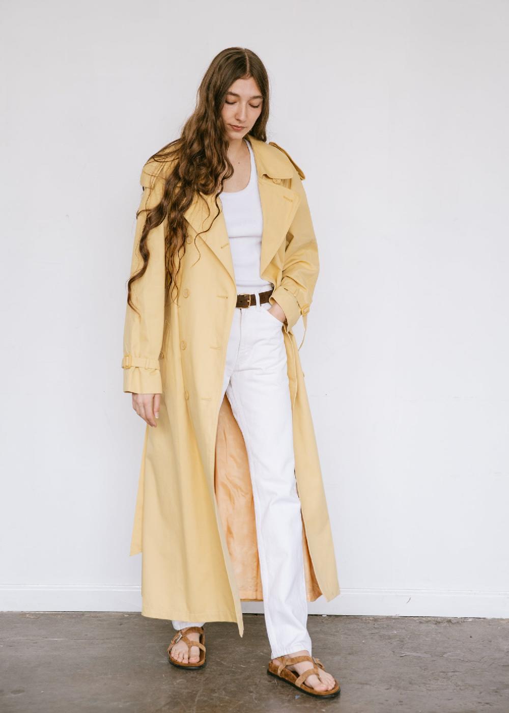 Estella Vintage 1990s Oversized Belted Trench Coat In Butter Yellow