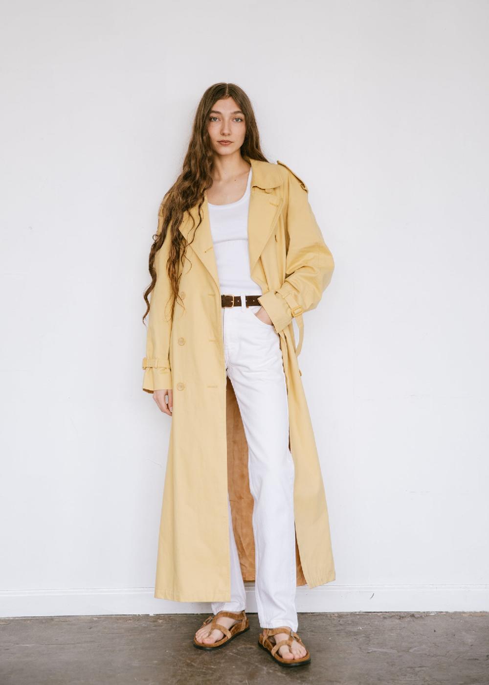 estella Vintage 1990s Oversized Belted Trench Coat in Butter Yellow